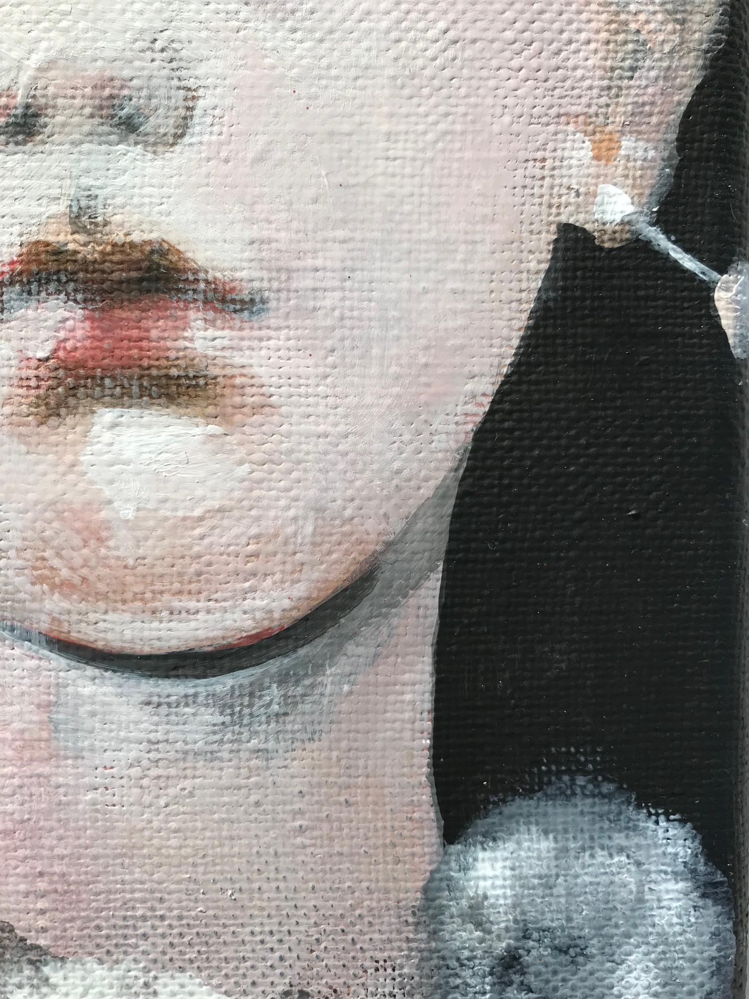 Ohrringe'' Niederländisches Contemporary Portrait eines Mädchens mit Ohrringen (Schwarz), Portrait Painting, von Edith Snoek