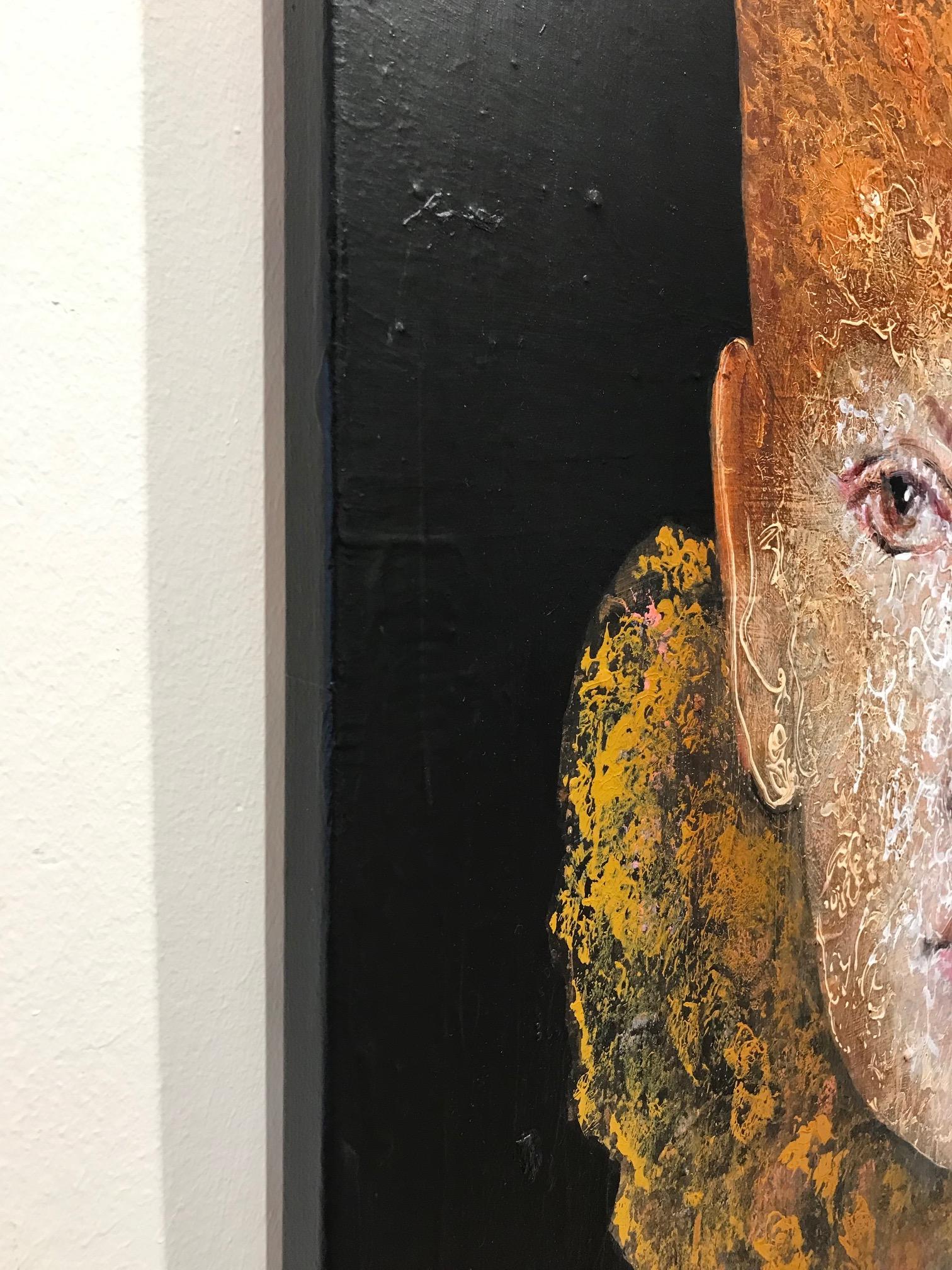 ''Girl'' Peinture hollandaise contemporaine d'une petite fille au chapeau jaune 6