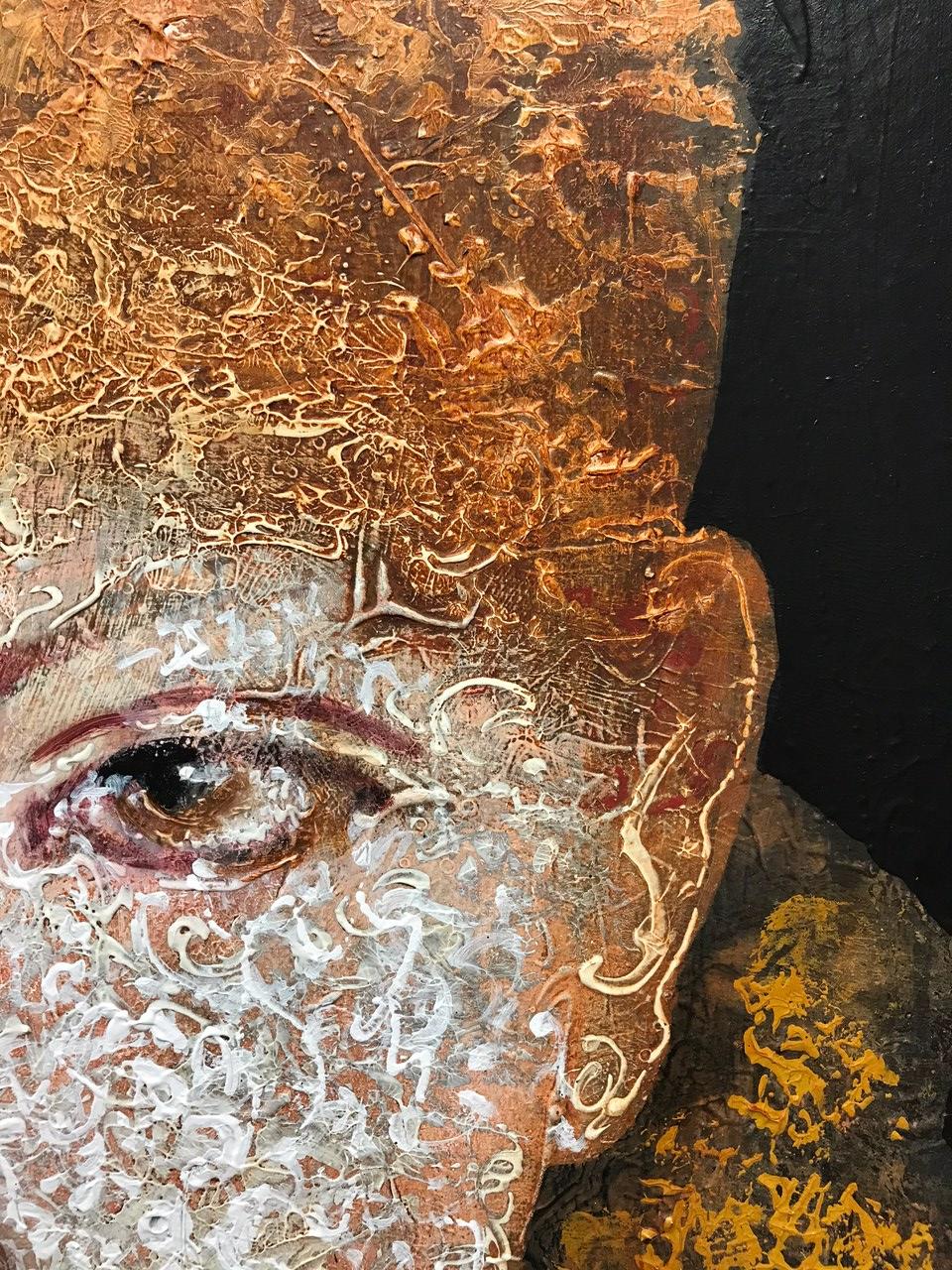 ''Girl'' Peinture hollandaise contemporaine d'une petite fille au chapeau jaune 2