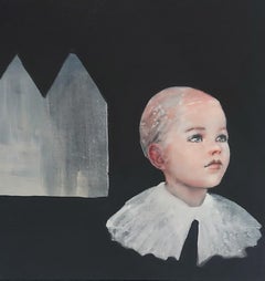 ''Home'' Niederländisches Contemporary Portrait eines Mädchens vor einem Haus