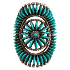 Edith Tsabetsaye Lone Mountain Turquoise and Sterling Silver Needlepoint Ring