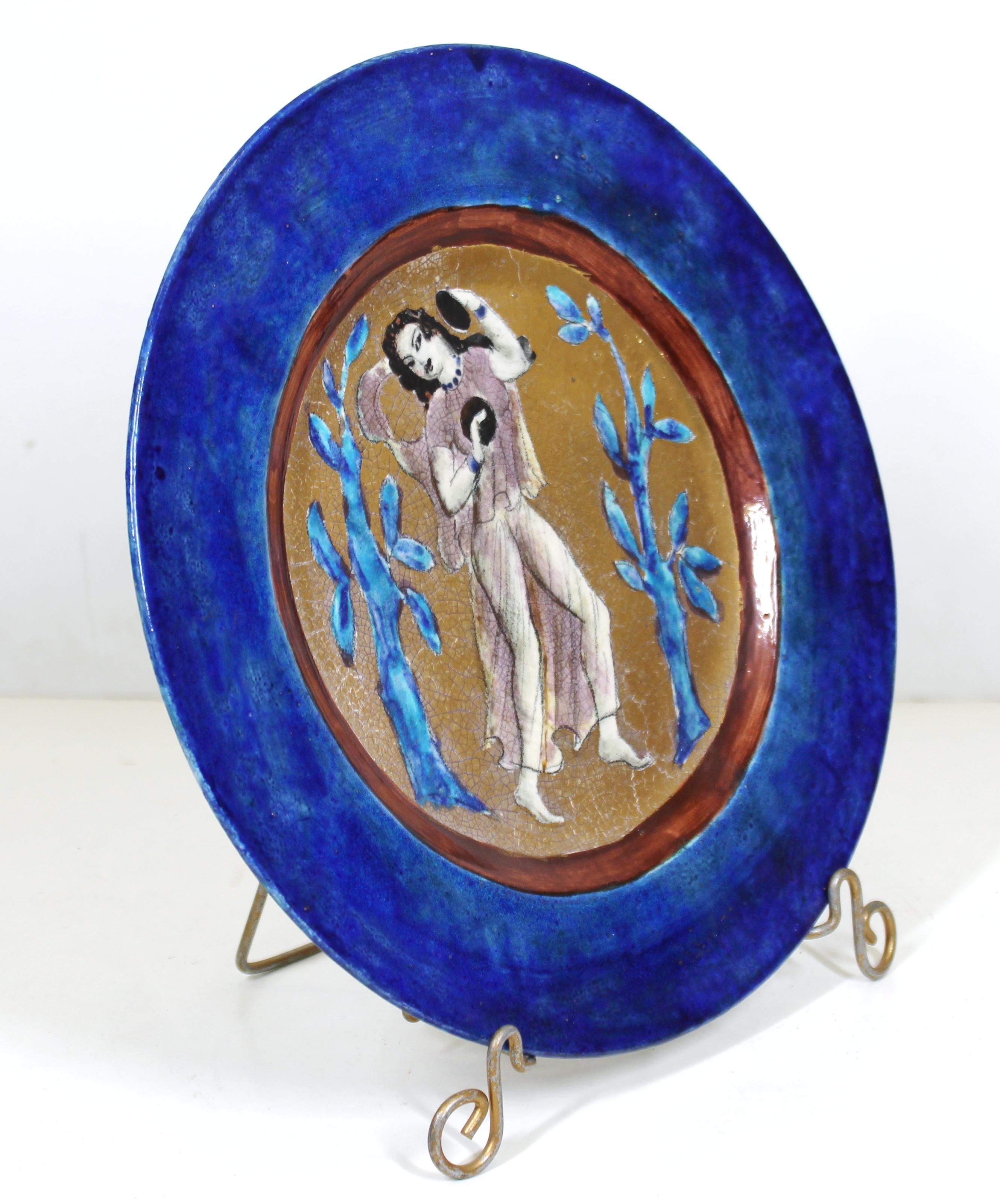 Edith Varian Cockcroft Art Deco Ceramic Charger Plate with Exotic Dancer In Good Condition For Sale In New York, NY