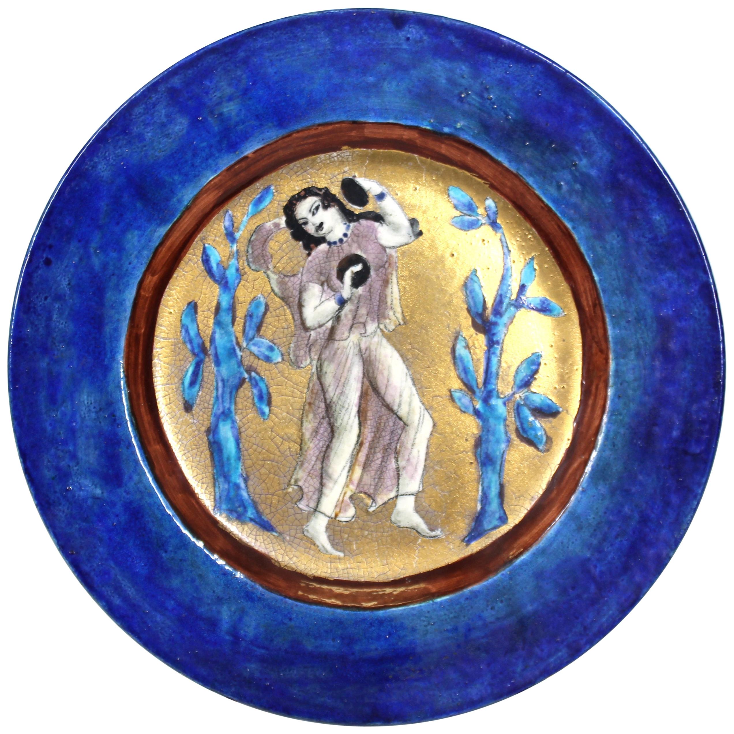 Edith Varian Cockcroft Art Deco Ceramic Charger Plate with Exotic Dancer For Sale