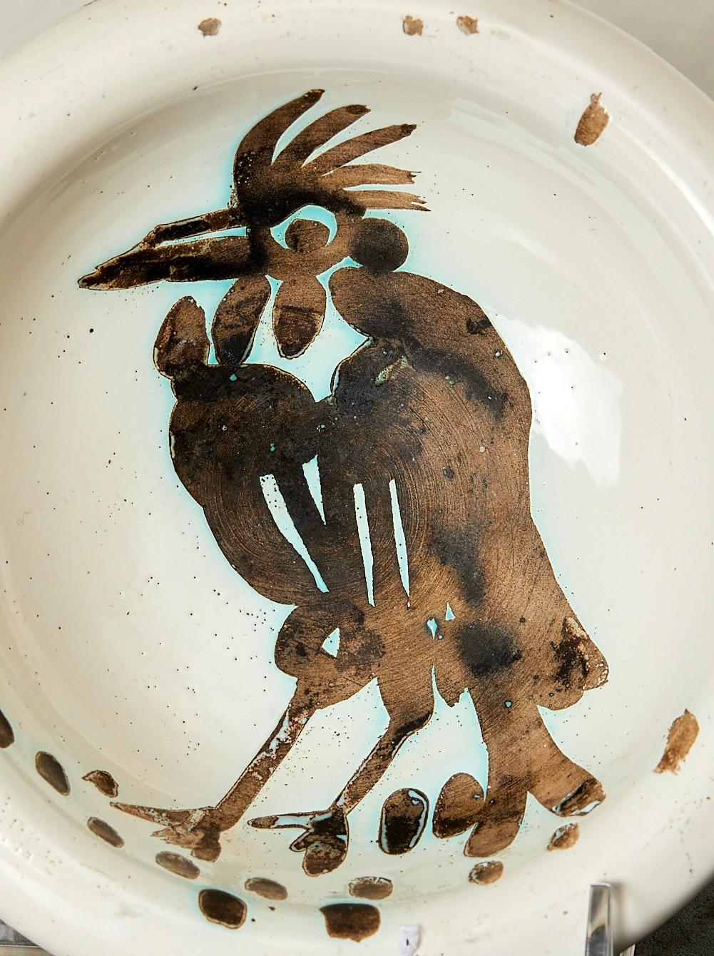 Moderno Edition Picasso, Oiseau à la huppe, cendrier rond tourné, 1952. in vendita