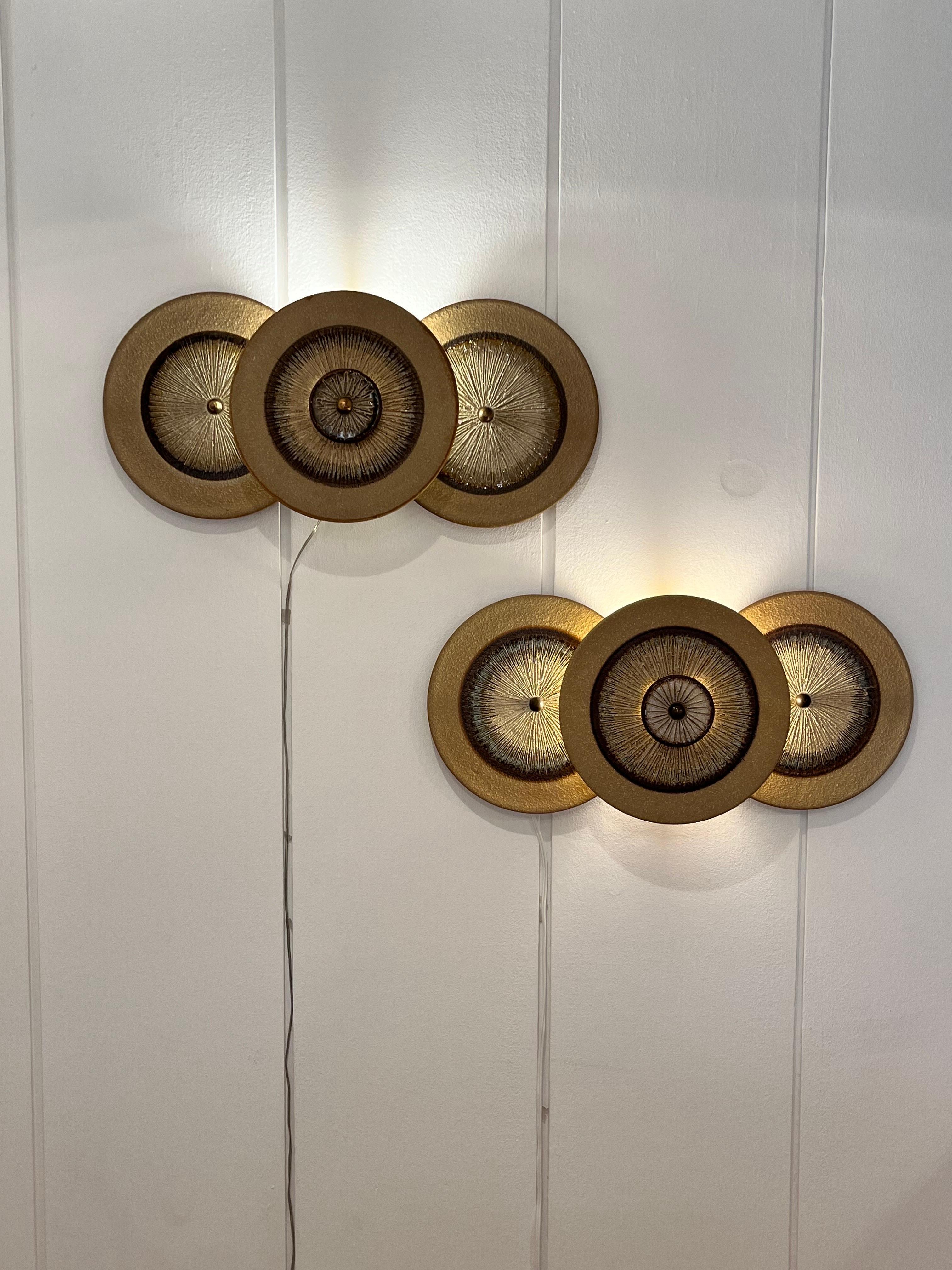 Edition Soholm - Hand-Painted Ceramic Wall Sconce with 3 Discs, Denmark 1970 4