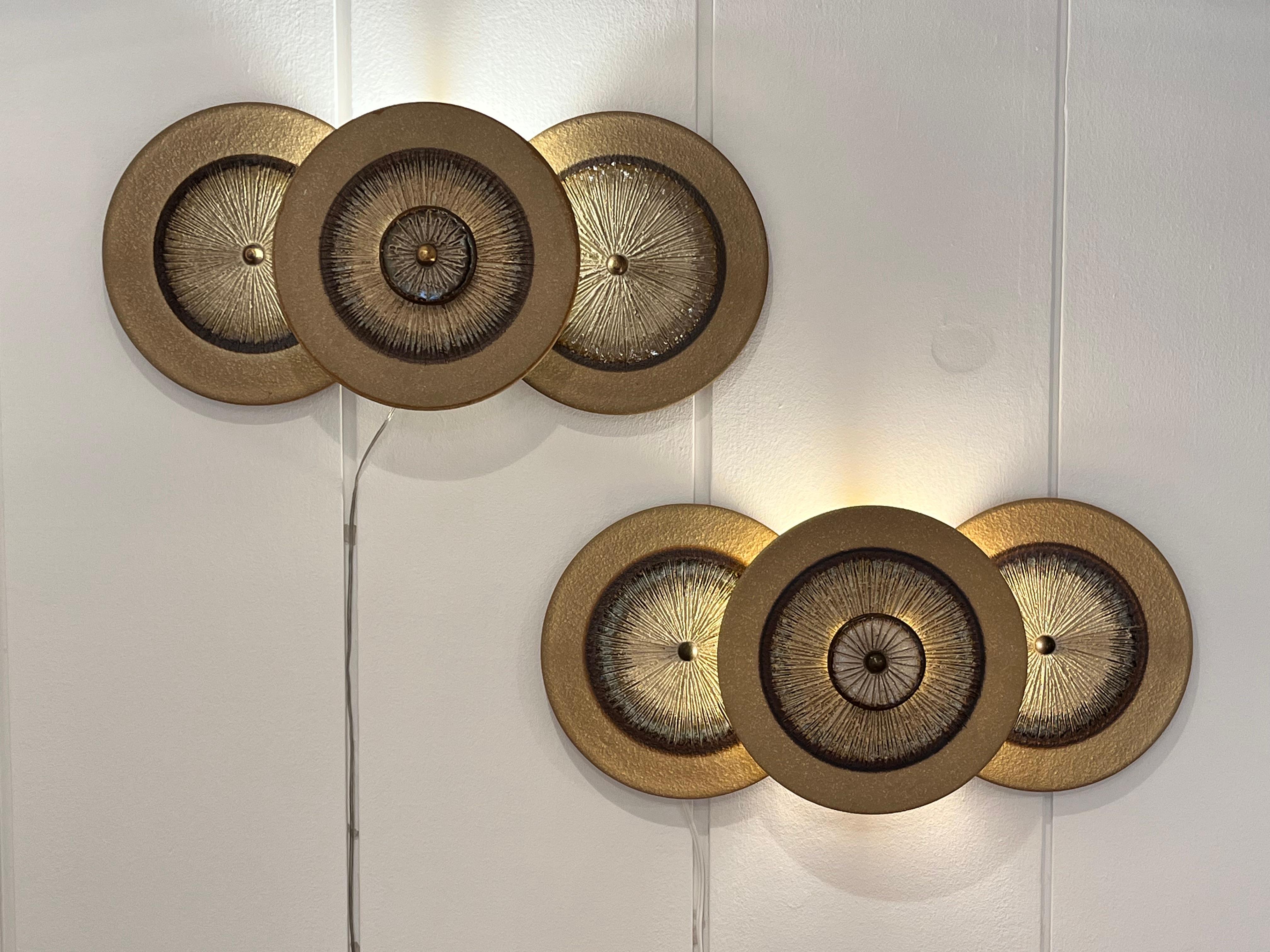 Edition Soholm - Hand-Painted Ceramic Wall Sconce with 3 Discs, Denmark 1970 7
