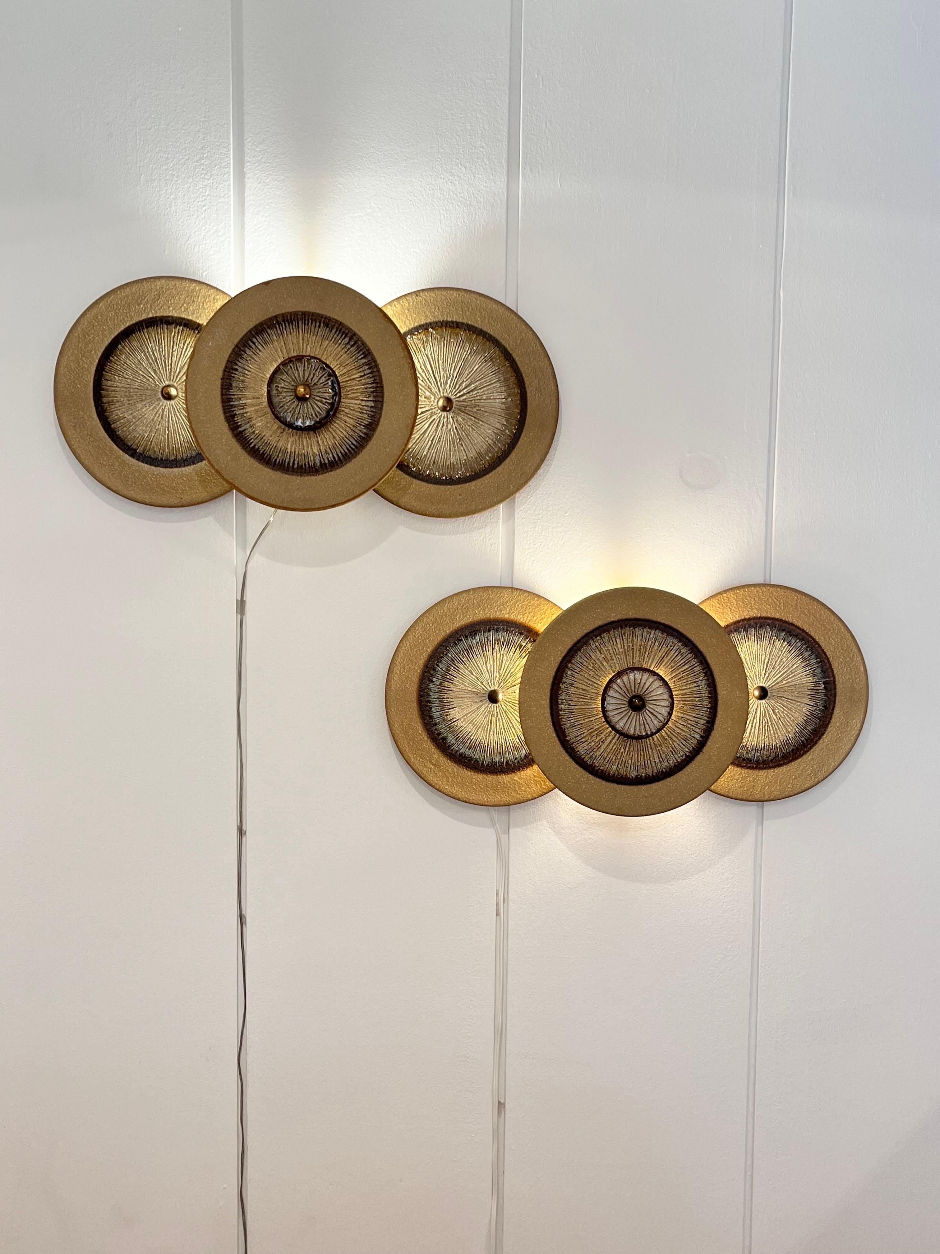 Late 20th Century Edition Soholm - Hand-Painted Ceramic Wall Sconce with 3 Discs, Denmark 1970