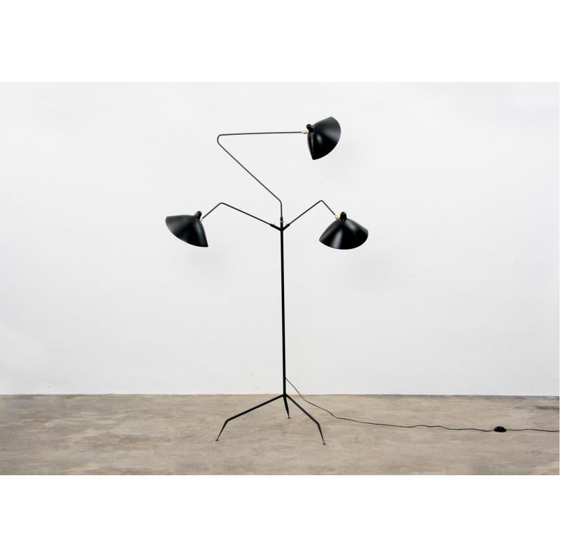 Mid-Century Modern Editions Serge Mouille 'Lampadaire 3 Bras Pivotants' Floor Lamp For Sale