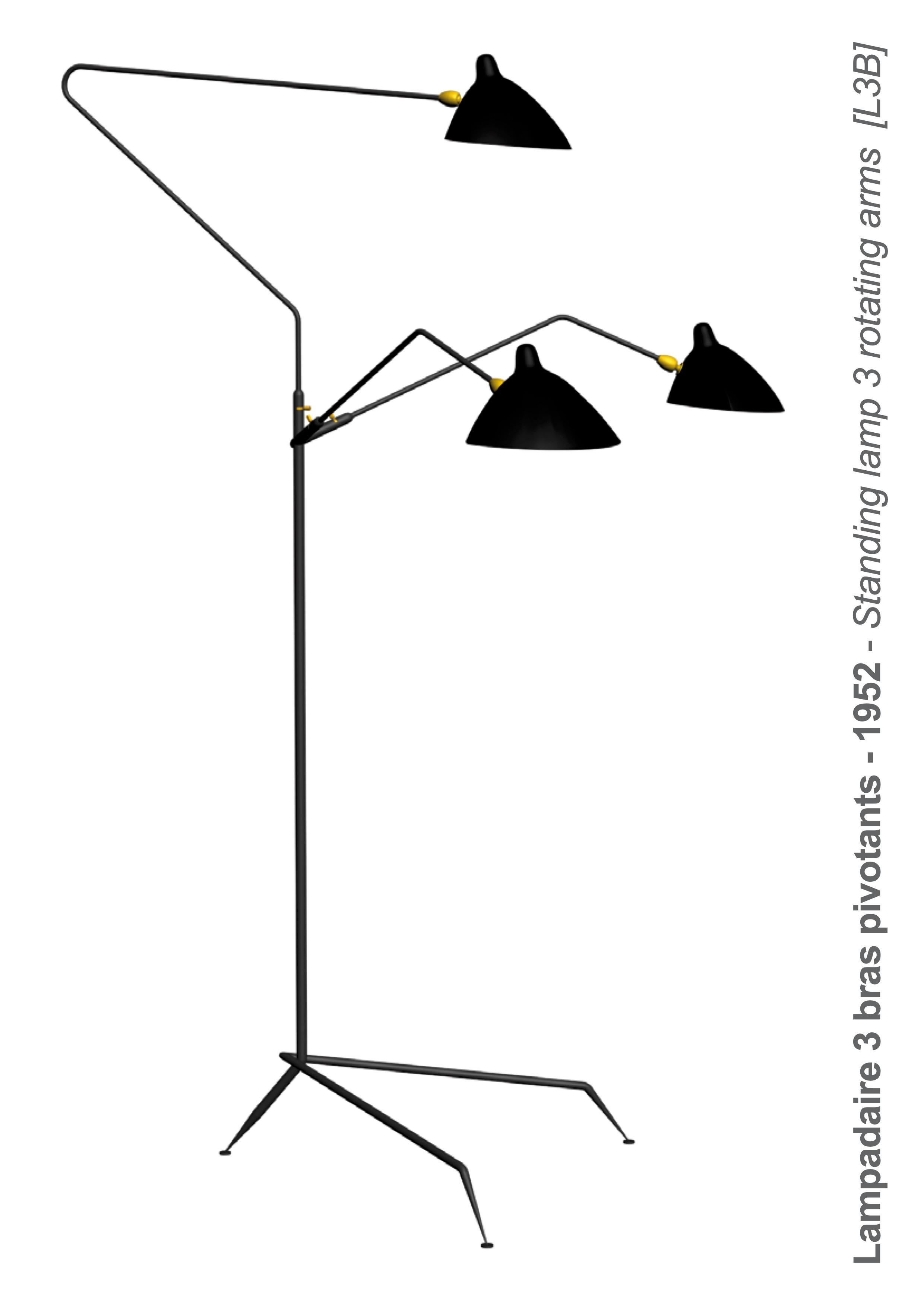 Contemporary Editions Serge Mouille 'Lampadaire 3 Bras Pivotants' Floor Lamp For Sale