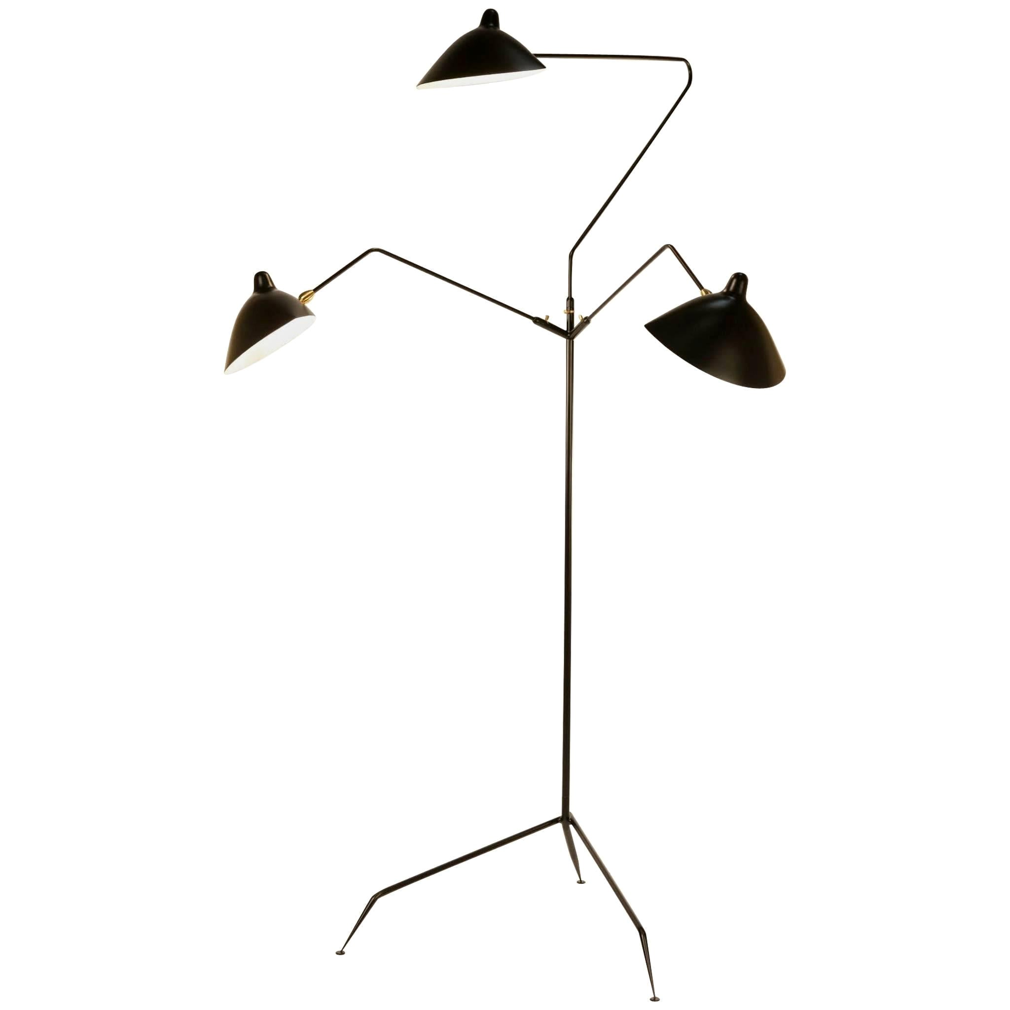 Editions Serge Mouille 'Lampadaire 3 Bras Pivotants' Floor Lamp