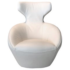Edito Swivel Lounge Chair in White Leather by Roche Bobois