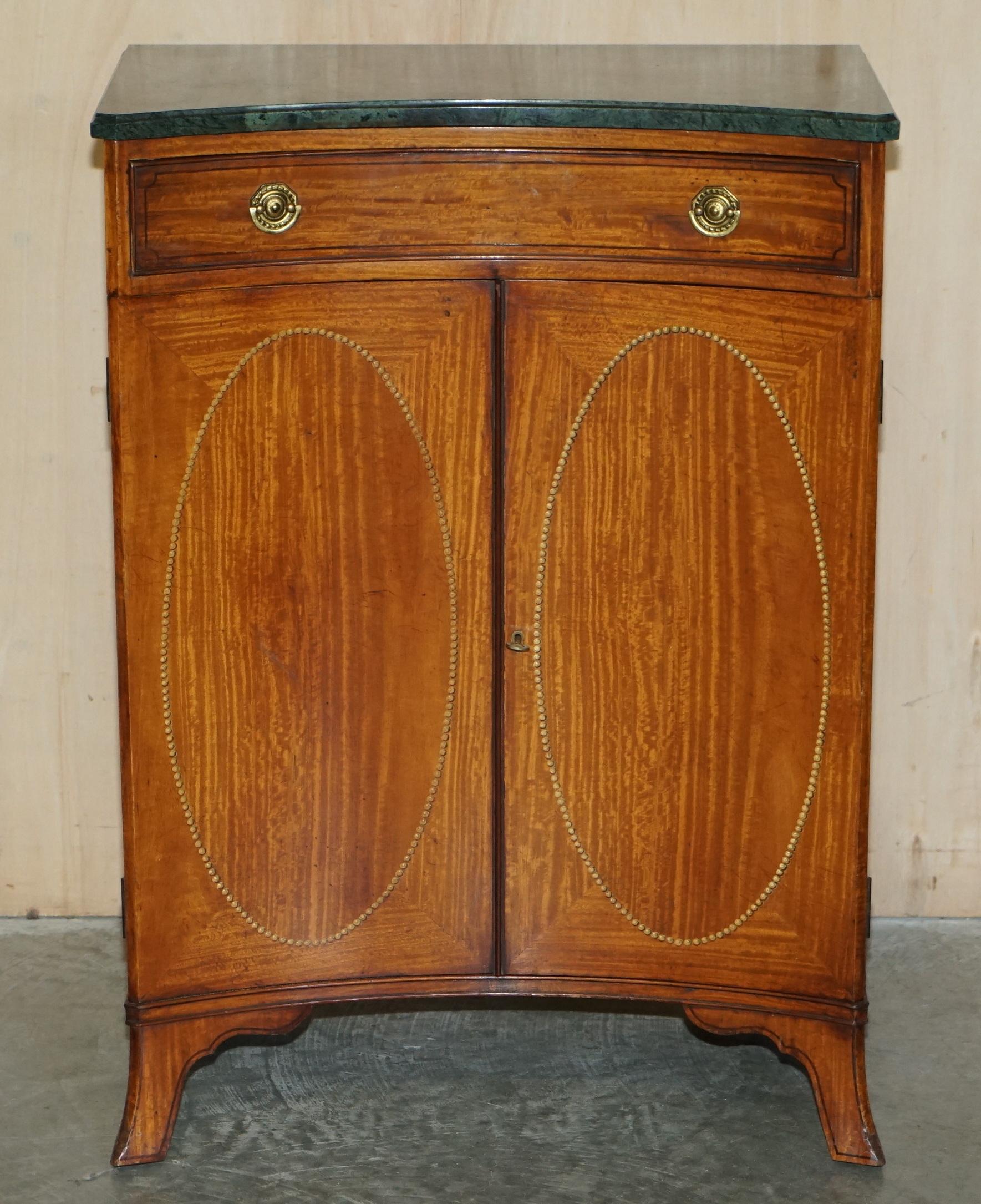 British Editors Choice Pair of Antique Sheraton Revival Marble Topped Concave Sideboards For Sale