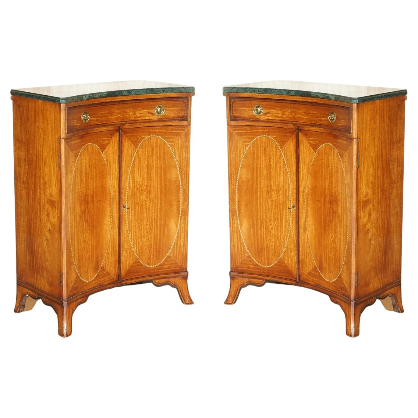 Editors Choice Pair of Antique Sheraton Revival Marble Topped Concave Sideboards