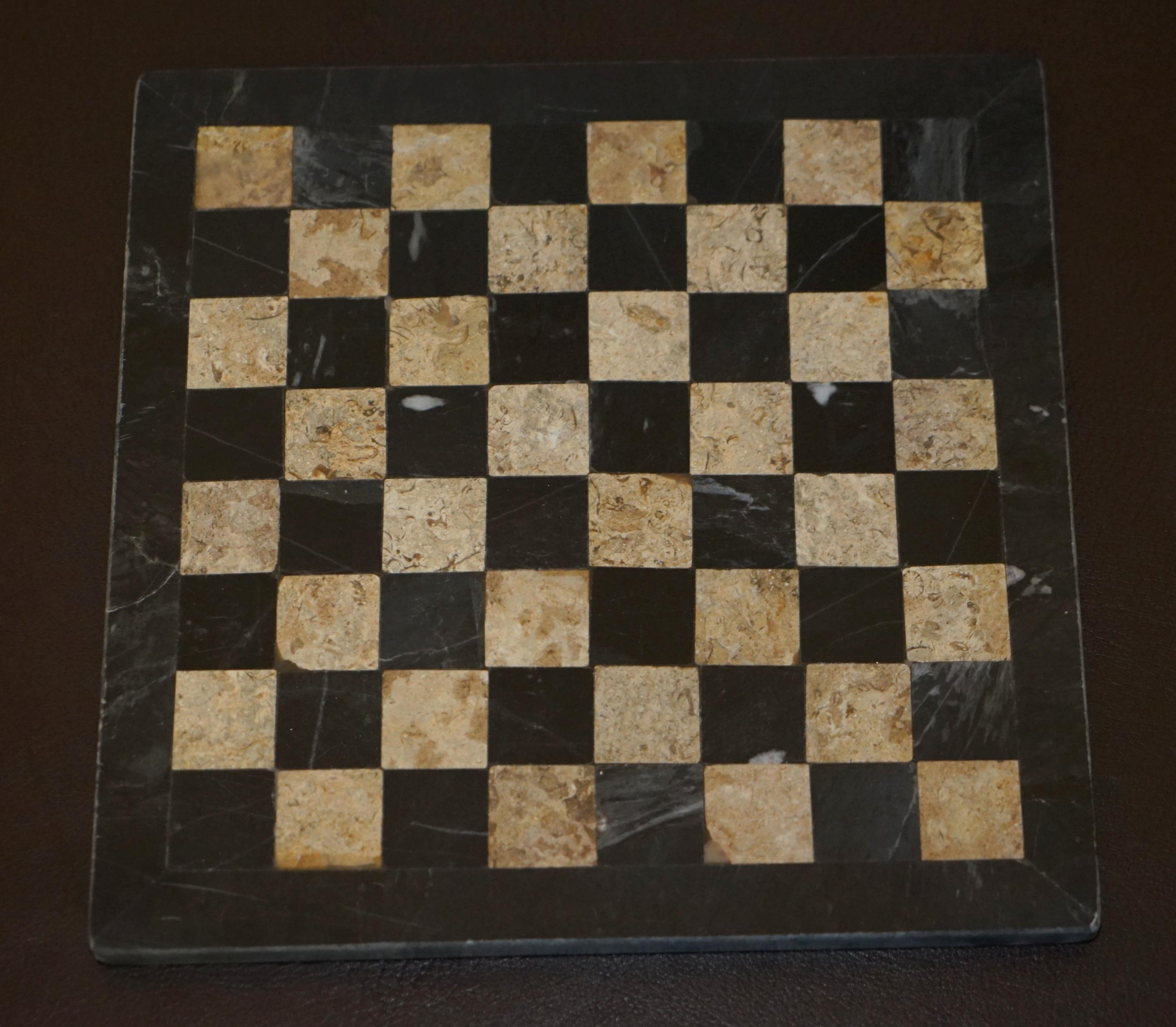 Editors Choice Stunning Antique Solid Italian Marble Chessboard & Pieces Set 7