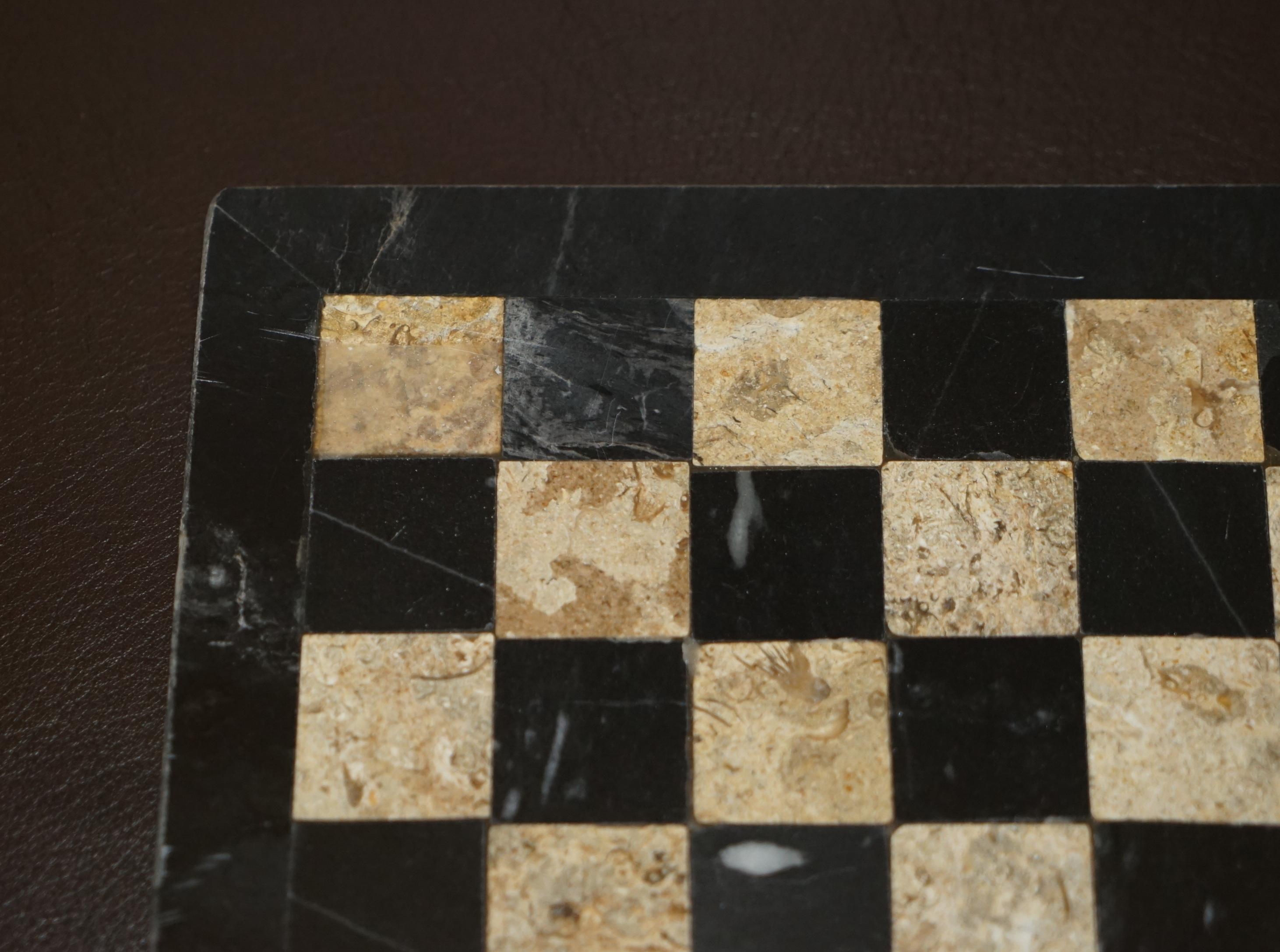 Editors Choice Stunning Antique Solid Italian Marble Chessboard & Pieces Set 10