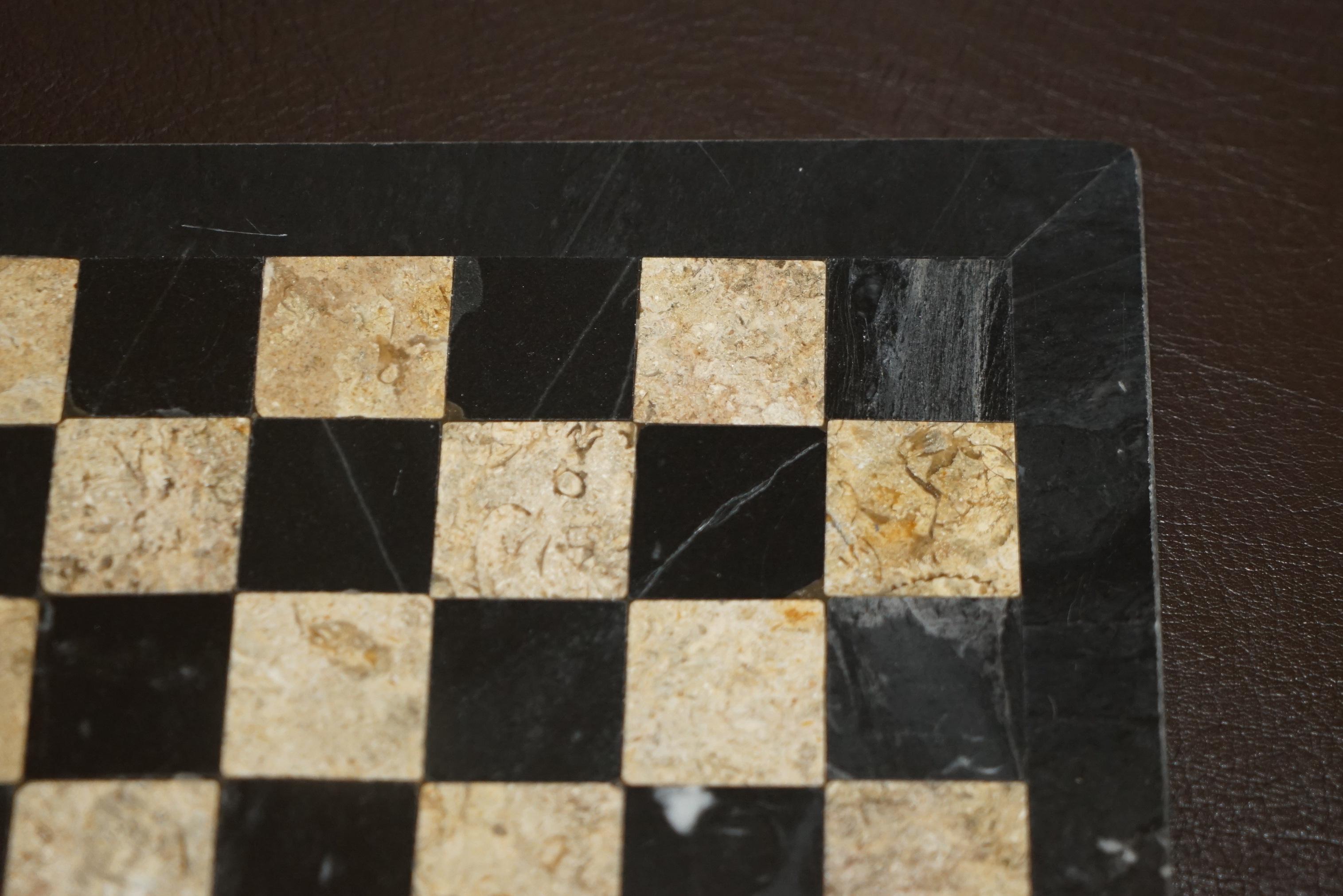 Editors Choice Stunning Antique Solid Italian Marble Chessboard & Pieces Set 11