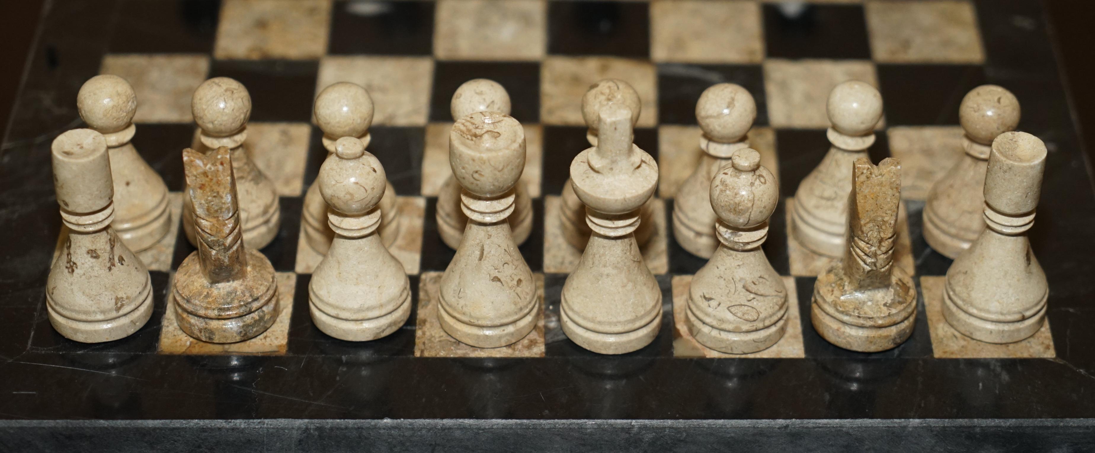 Hand-Crafted Editors Choice Stunning Antique Solid Italian Marble Chessboard & Pieces Set