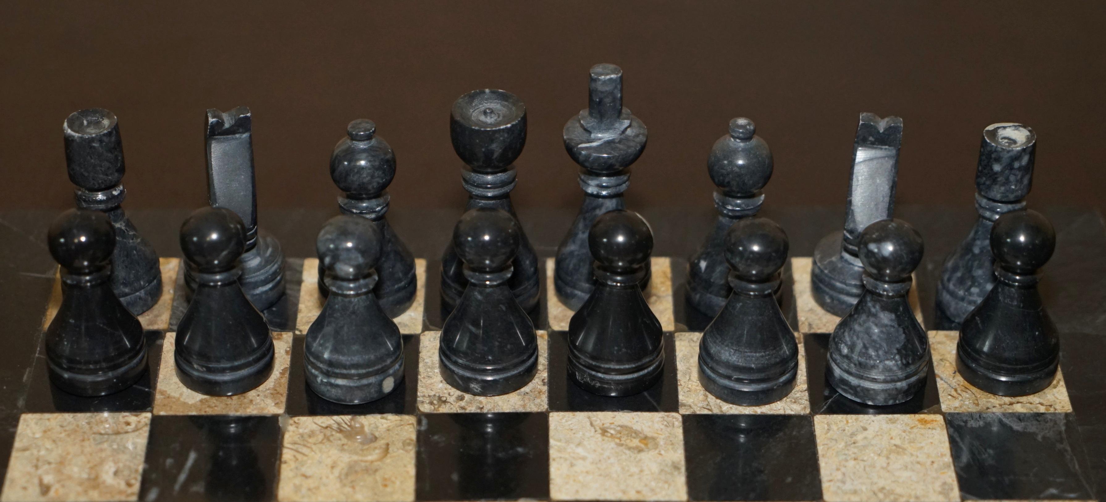 Editors Choice Stunning Antique Solid Italian Marble Chessboard & Pieces Set 2