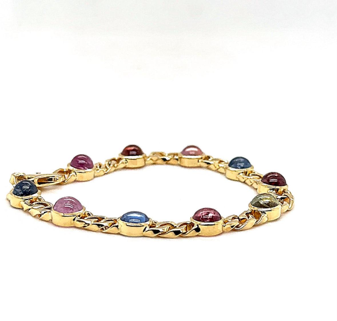 Edles Armband in 18 Karat Gelbgold mit bunt-leuchtenden Saphiren For Sale 3