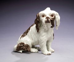 Antico ritratto di cane in porcellana Cavalier King Charles Edmé Samson circa 1860