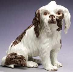 Antiguo retrato de perro de porcelana Cavalier King Charles-Edmé Samson circa 1860
