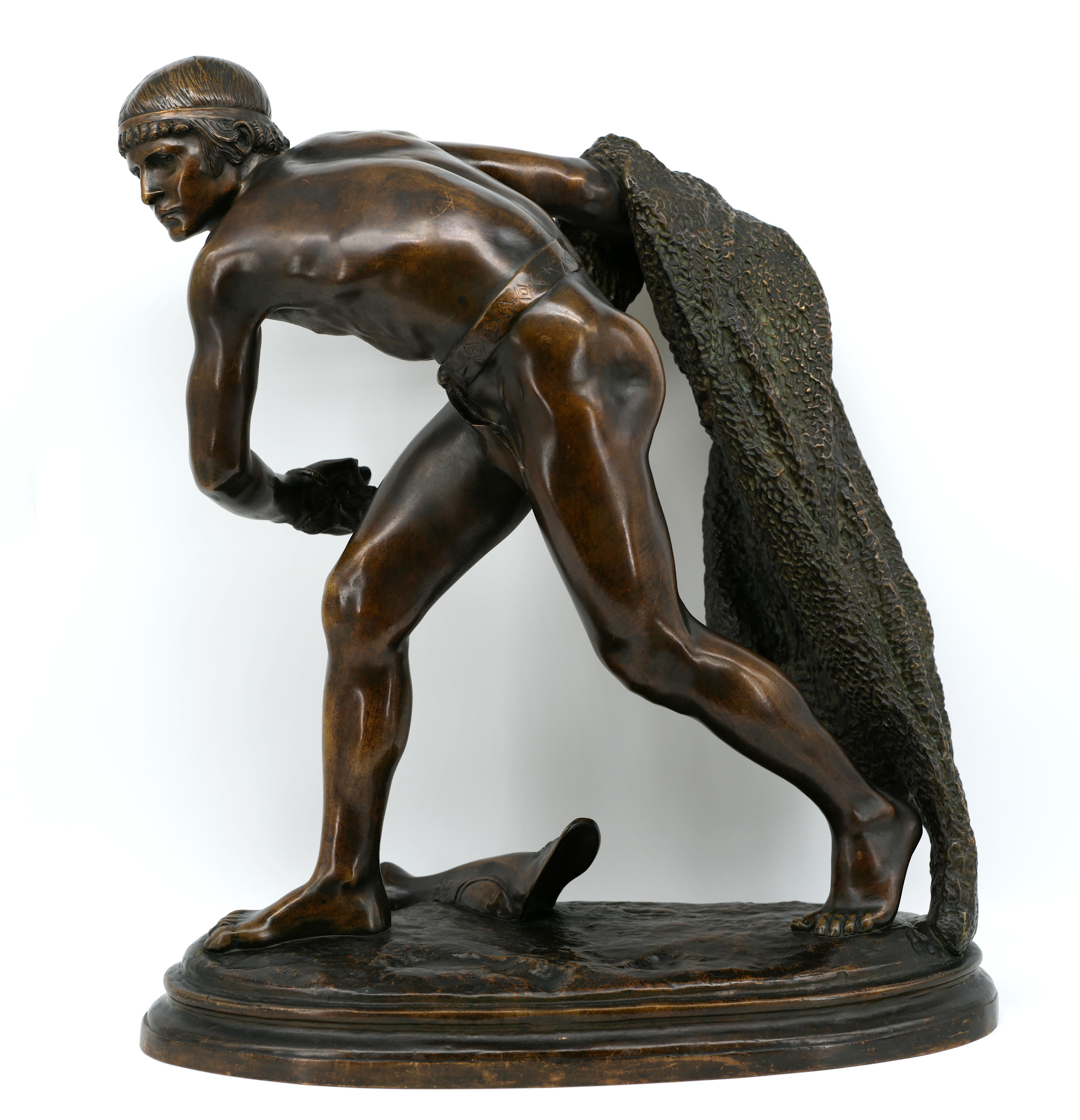 Edme Anthony NOEL French Art Deco Bronze Retiary Sculpture, 1875 For Sale 7