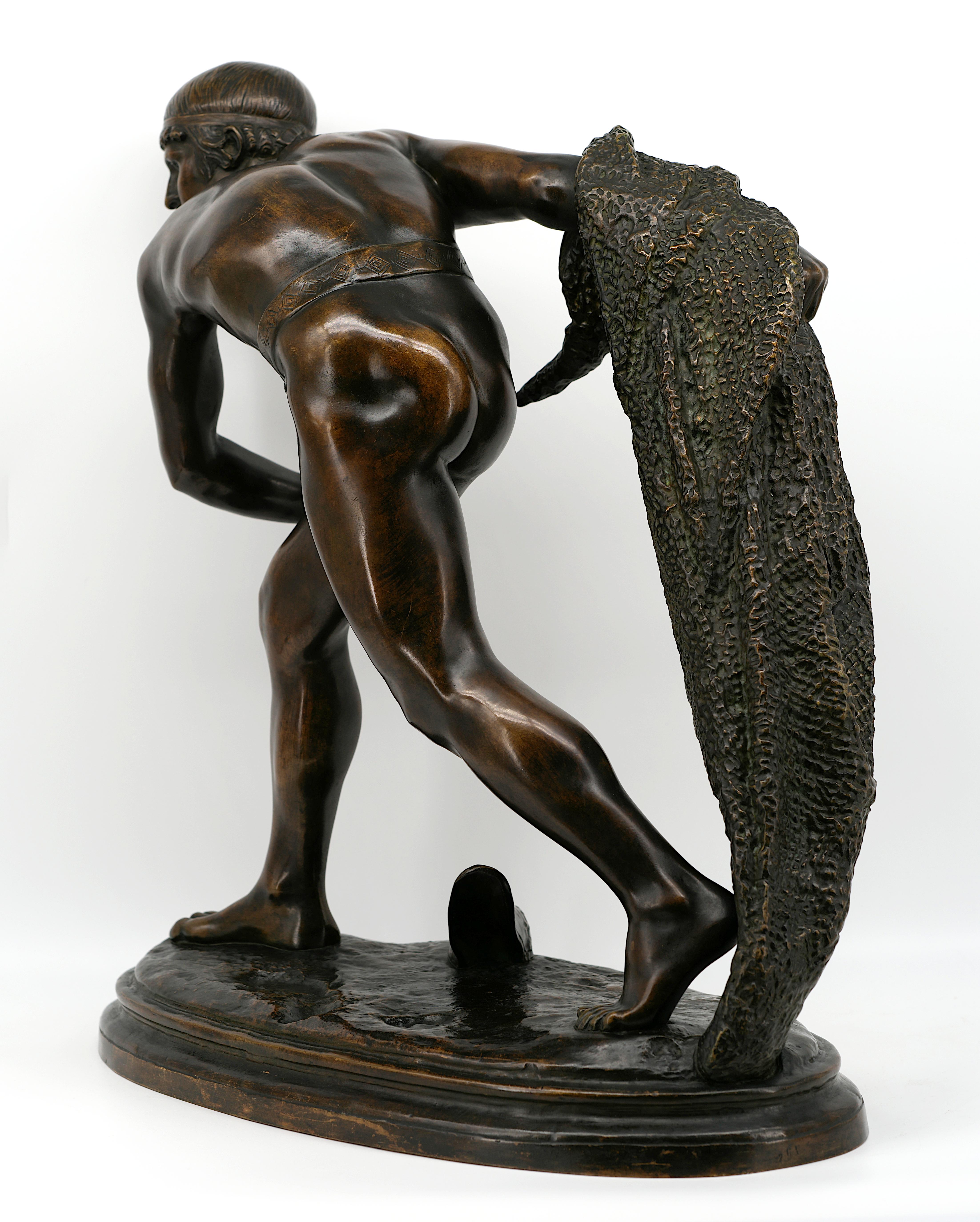 Edme Anthony NOEL French Art Deco Bronze Retiary Sculpture, 1875 For Sale 11