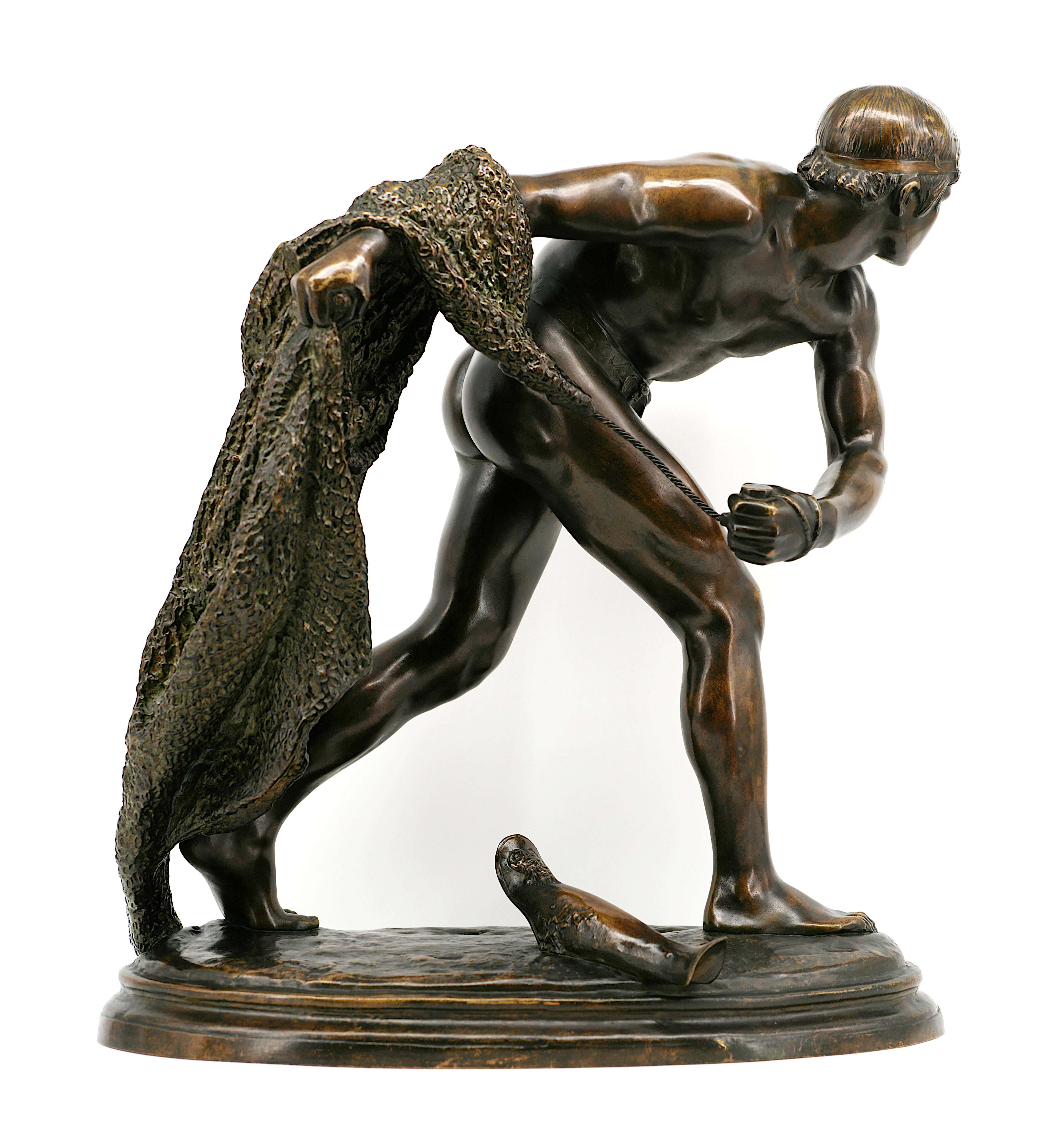 French bronze retiary sculpture by Edmé-Anthony-Paul NOEL, known as Tony Noël, France, ca.1875. Height : 21.85