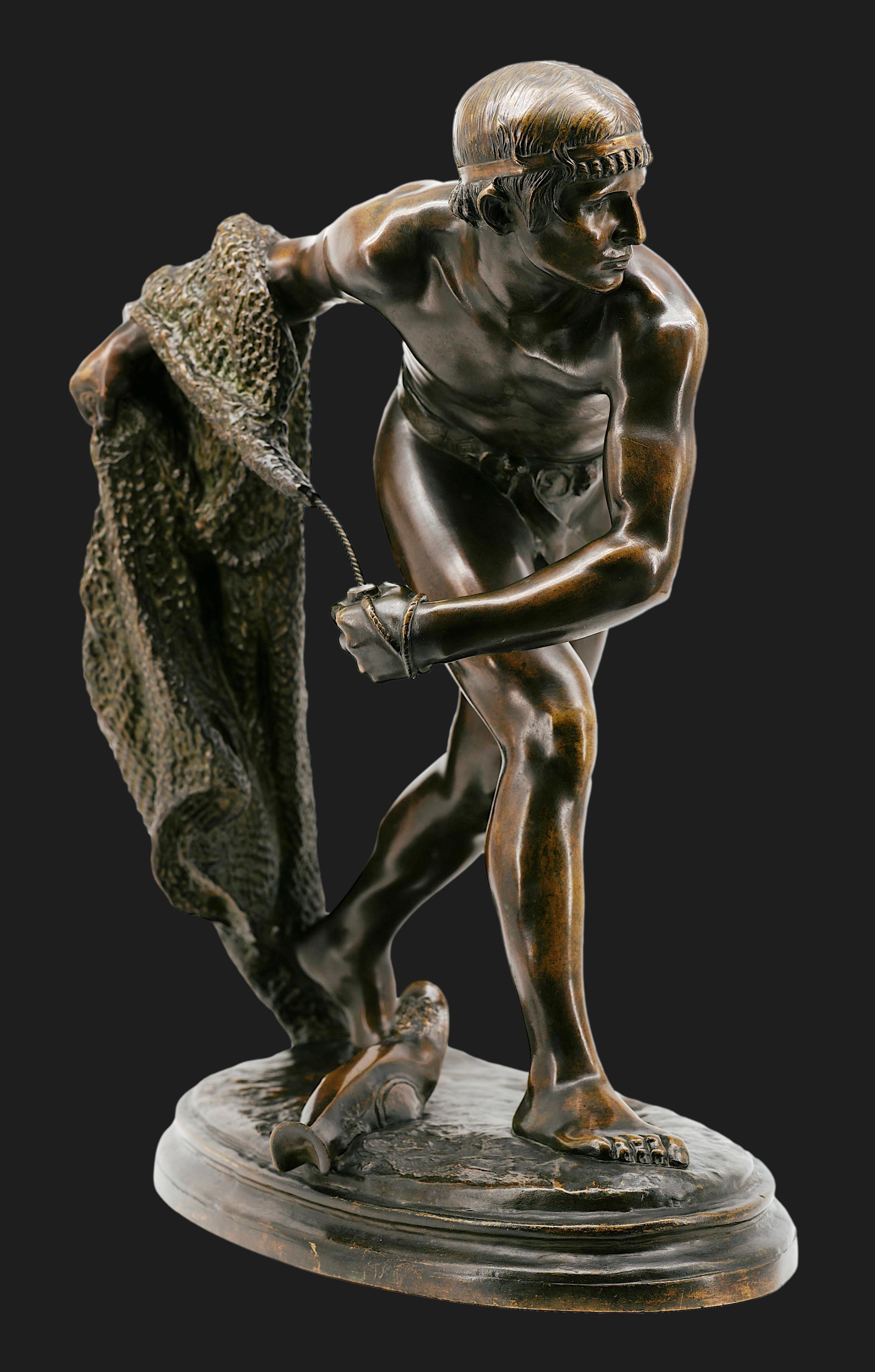 Scultura in bronzo francese in pensione di Edmé-Anthony-Paul NOEL, noto come Tony Noël, Francia, 1875 circa. Altezza: 21.85