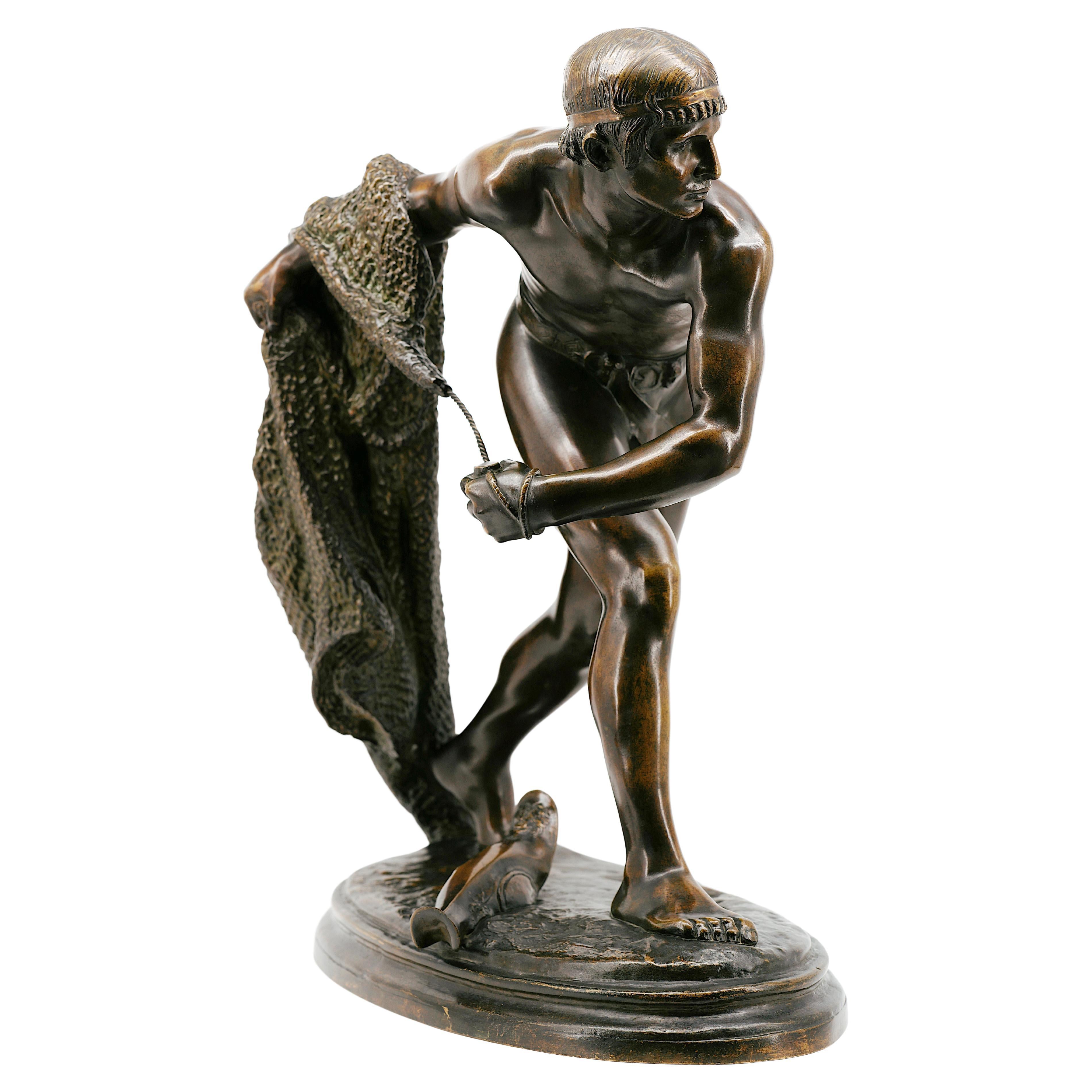 Edme Anthony NOEL French Art Deco Bronze Retiary Sculpture, 1875 For Sale