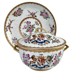 Antique Edmé Samson Armorial Sauce Tureen, Chinese Export "Sic Donec", 1845-1891