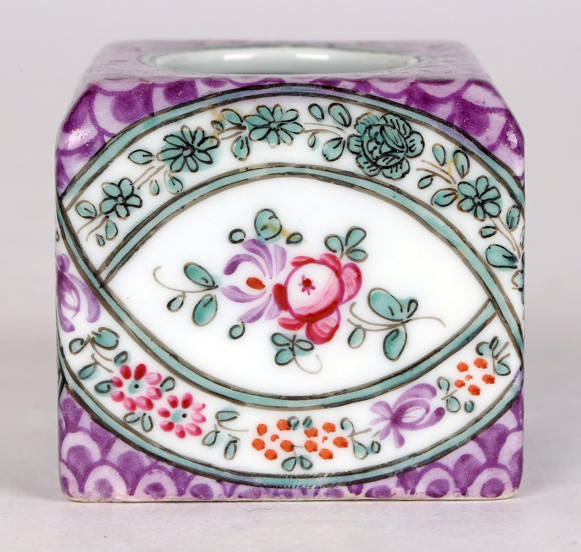 European Edmé Samson Et Cie Paris Porcelain Hand Painted Chinese Floral Inkwell