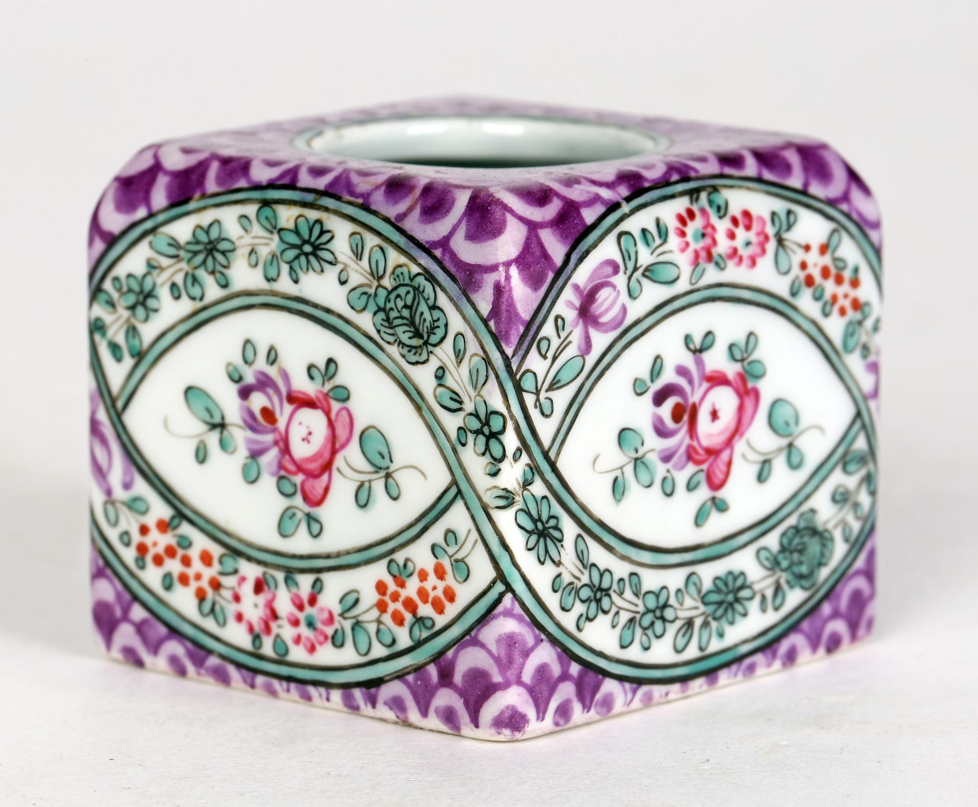 Hand-Painted Edmé Samson Et Cie Paris Porcelain Hand Painted Chinese Floral Inkwell