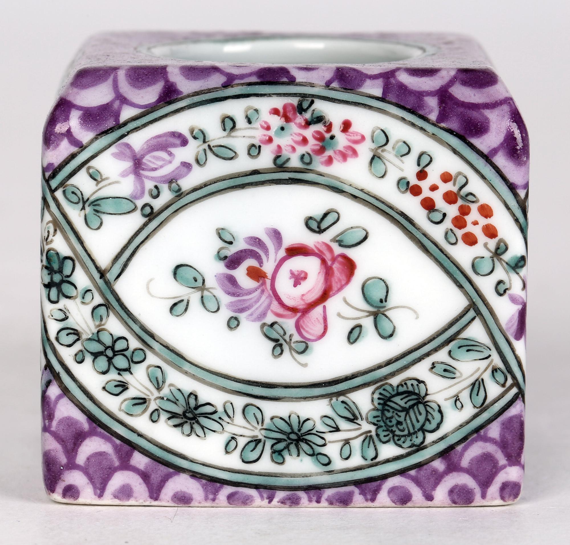 Late 19th Century Edmé Samson Et Cie Paris Porcelain Hand Painted Chinese Floral Inkwell