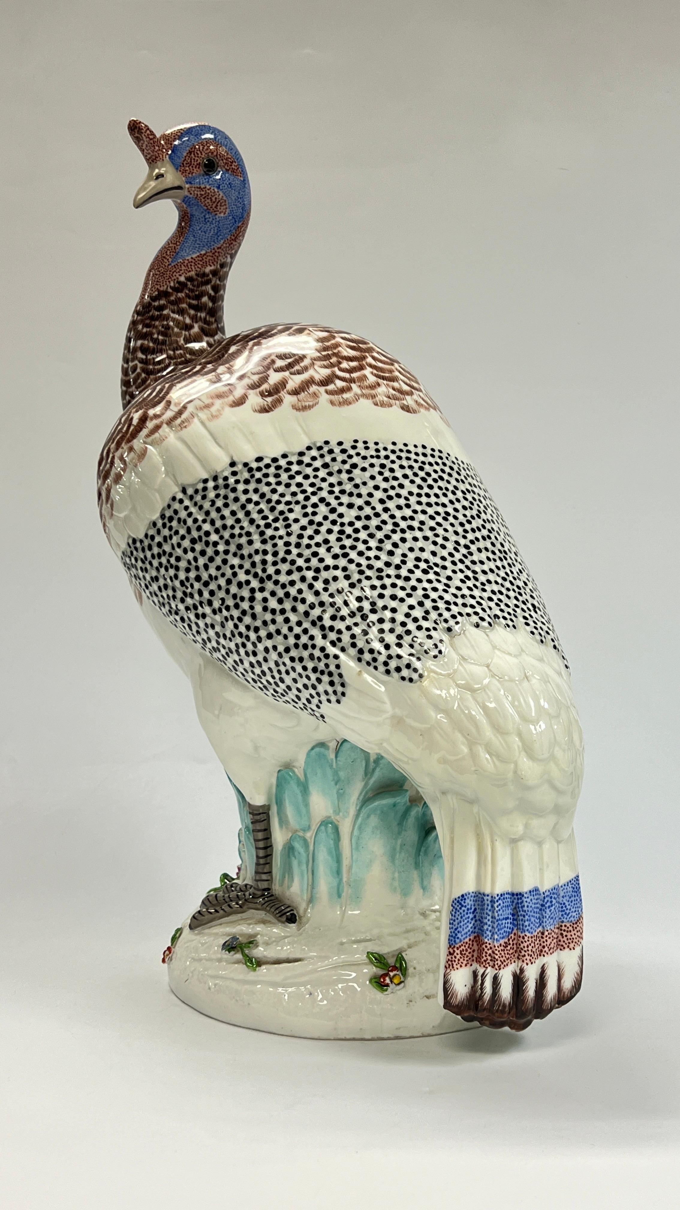 French Edme Samson Glazed Porcelain Guinea Fowl Bird Statue