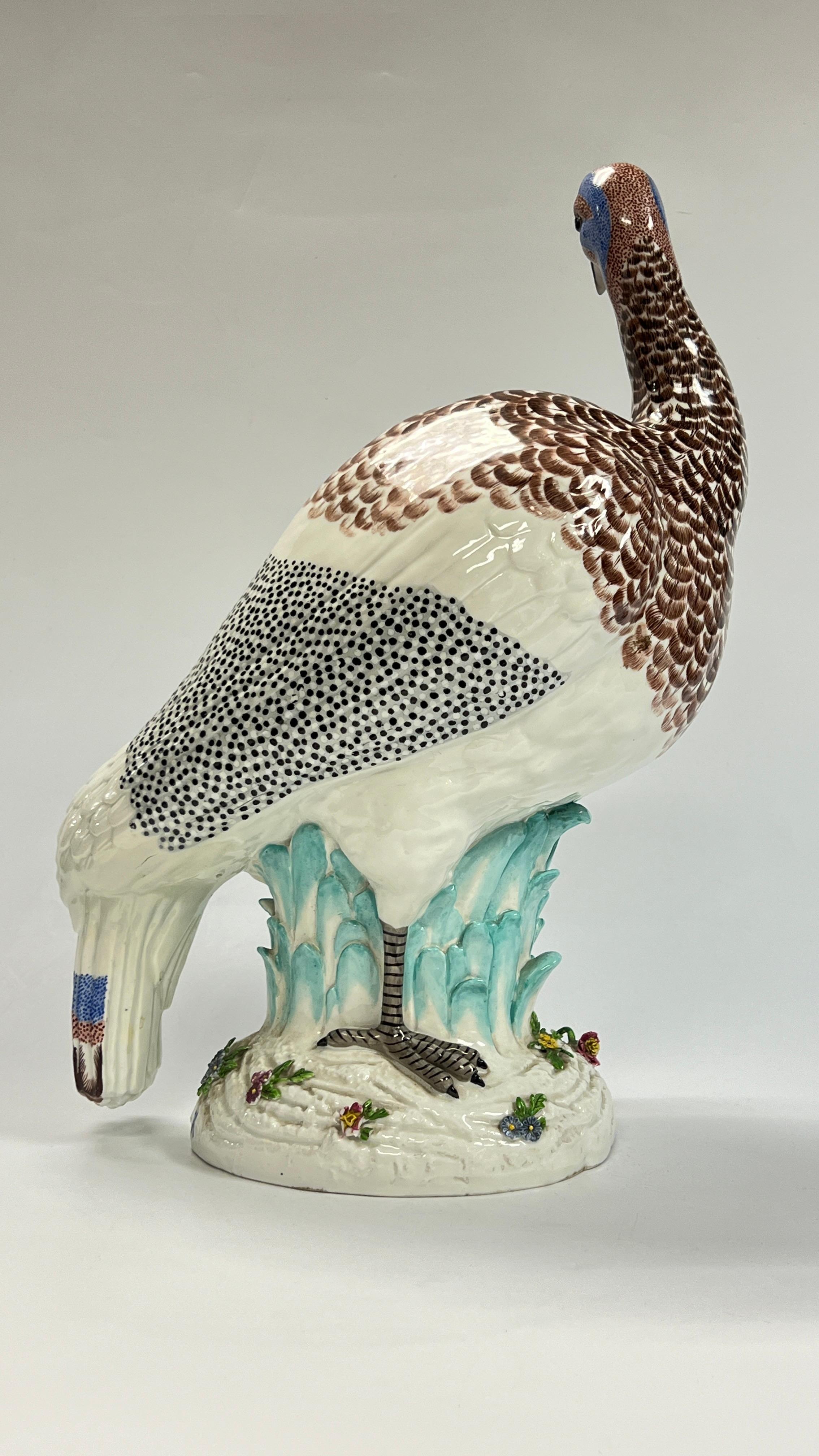 Late 19th Century Edme Samson Glazed Porcelain Guinea Fowl Bird Statue