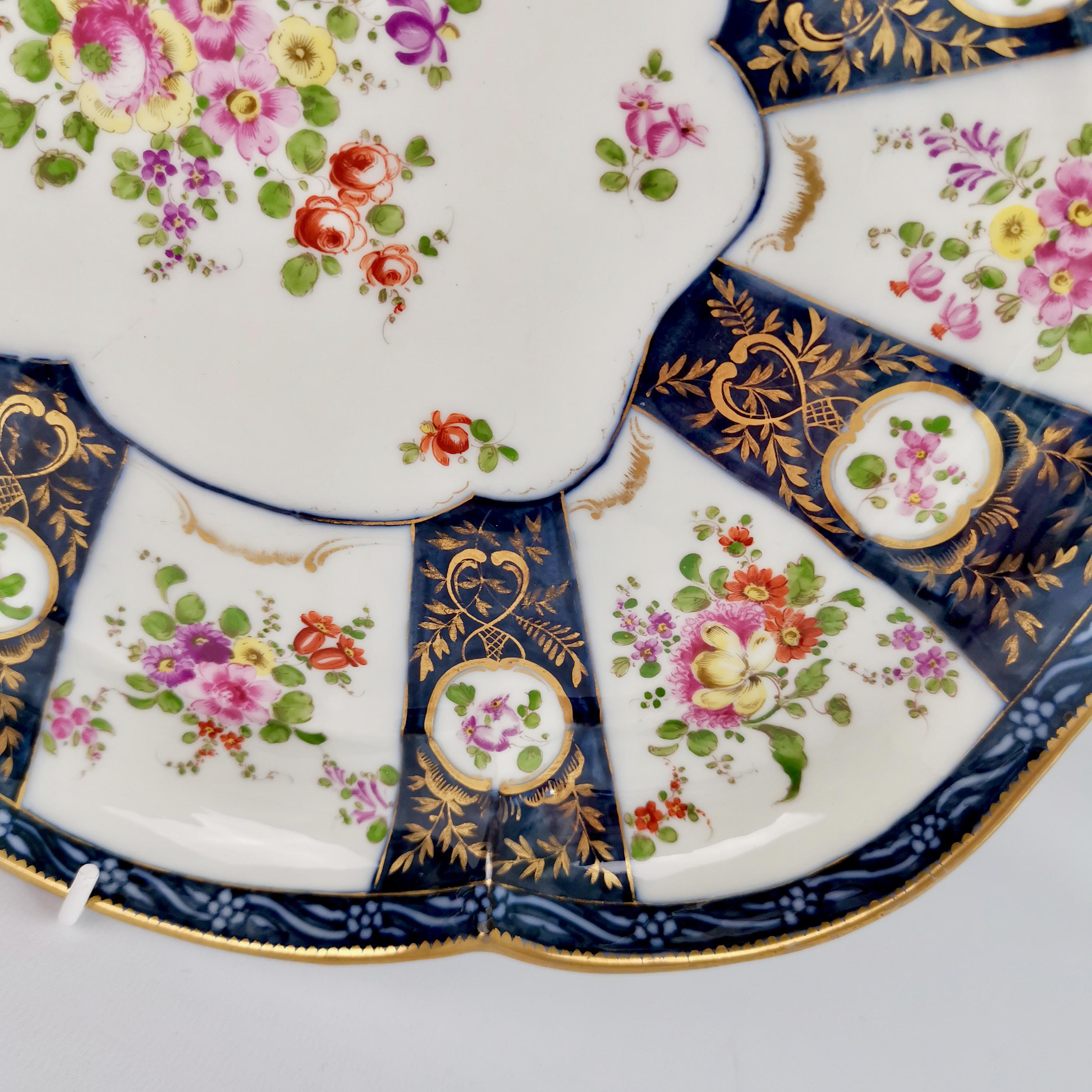 Rococo Edmé Samson Porcelain Cabaret Tray, Worcester Style Blue with Flowers, 19th C For Sale