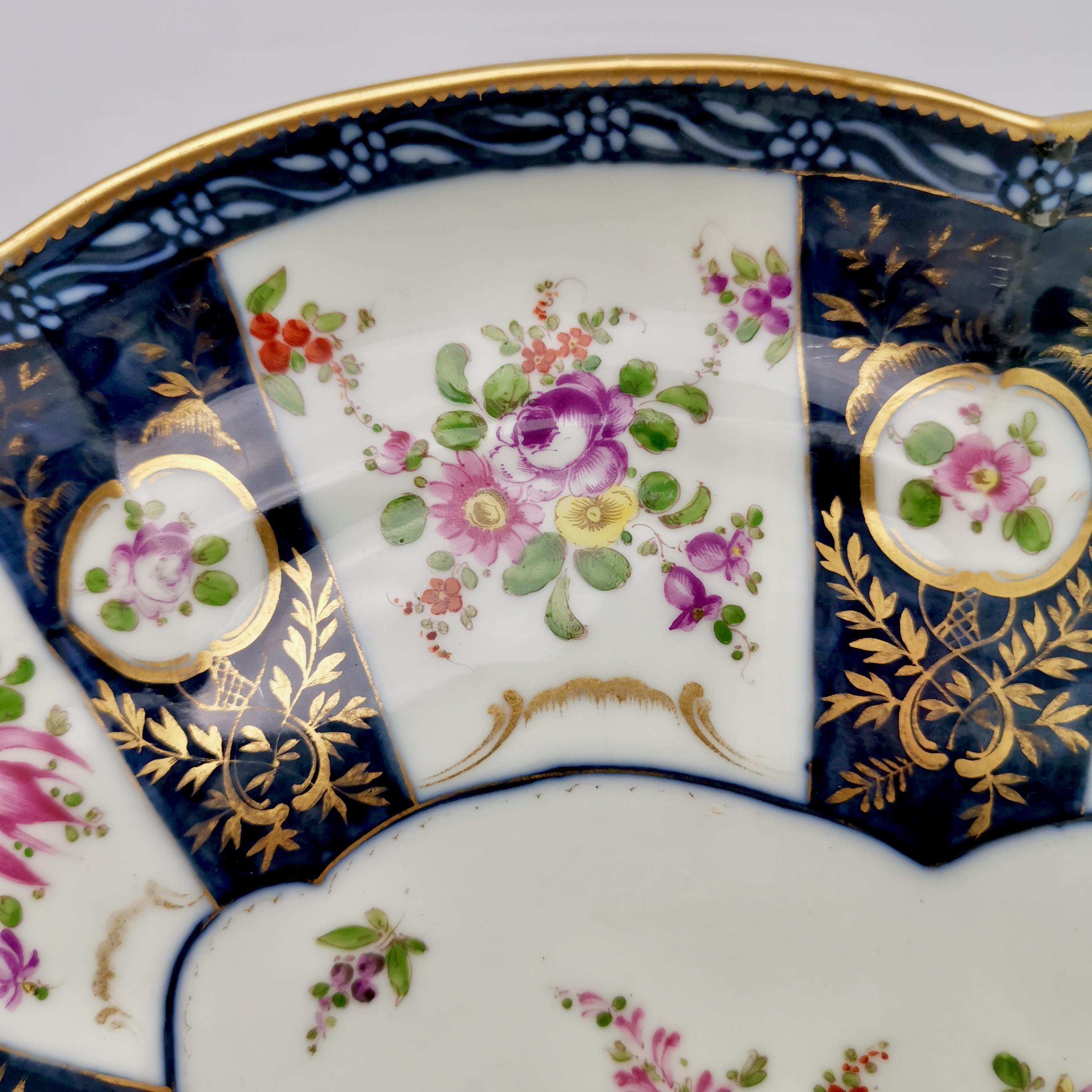 19th Century Edmé Samson Porcelain Cabaret Tray, Worcester Style Blue with Flowers, 19th C For Sale