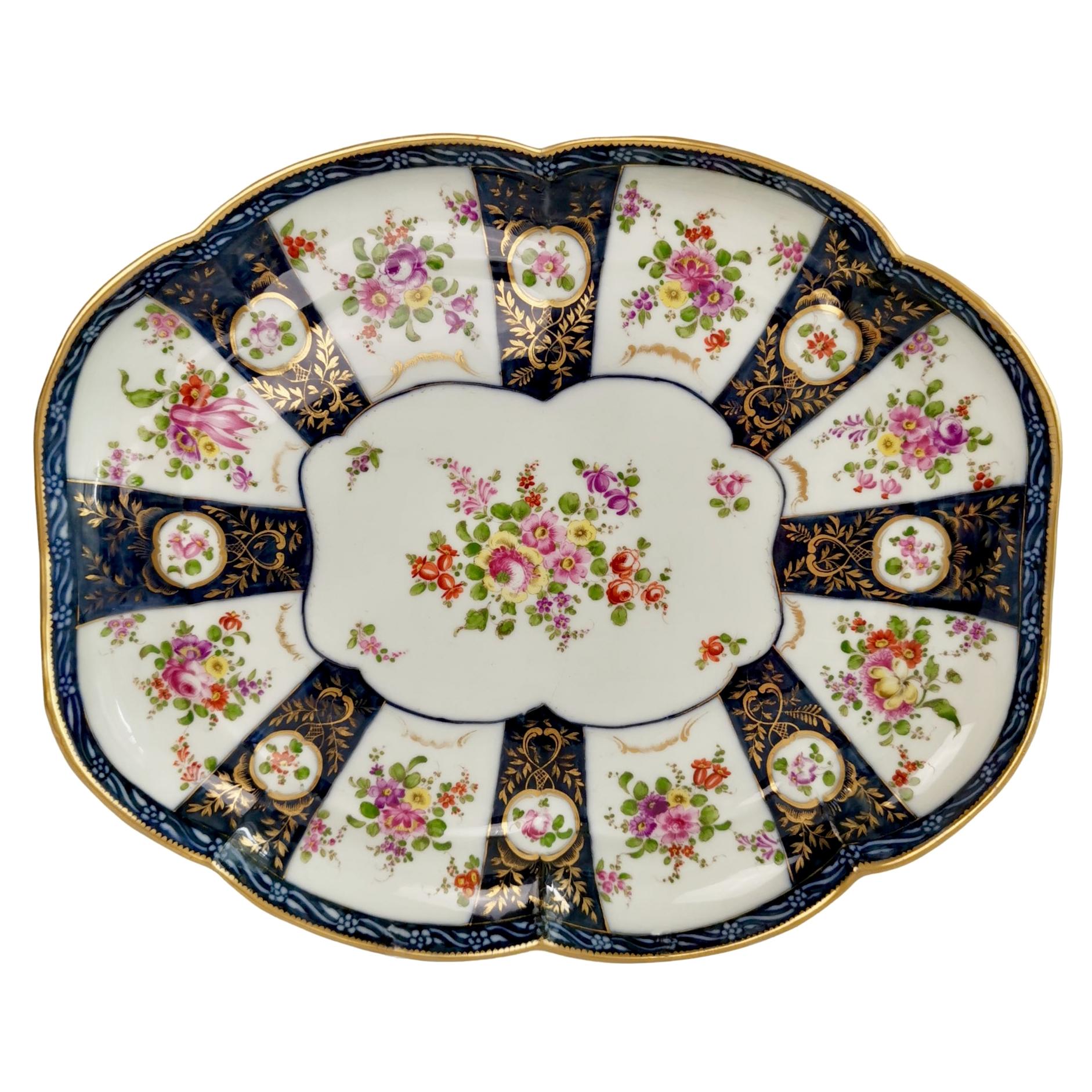 Edmé Samson Porcelain Cabaret Tray, Worcester Style Blue with Flowers, 19th C For Sale