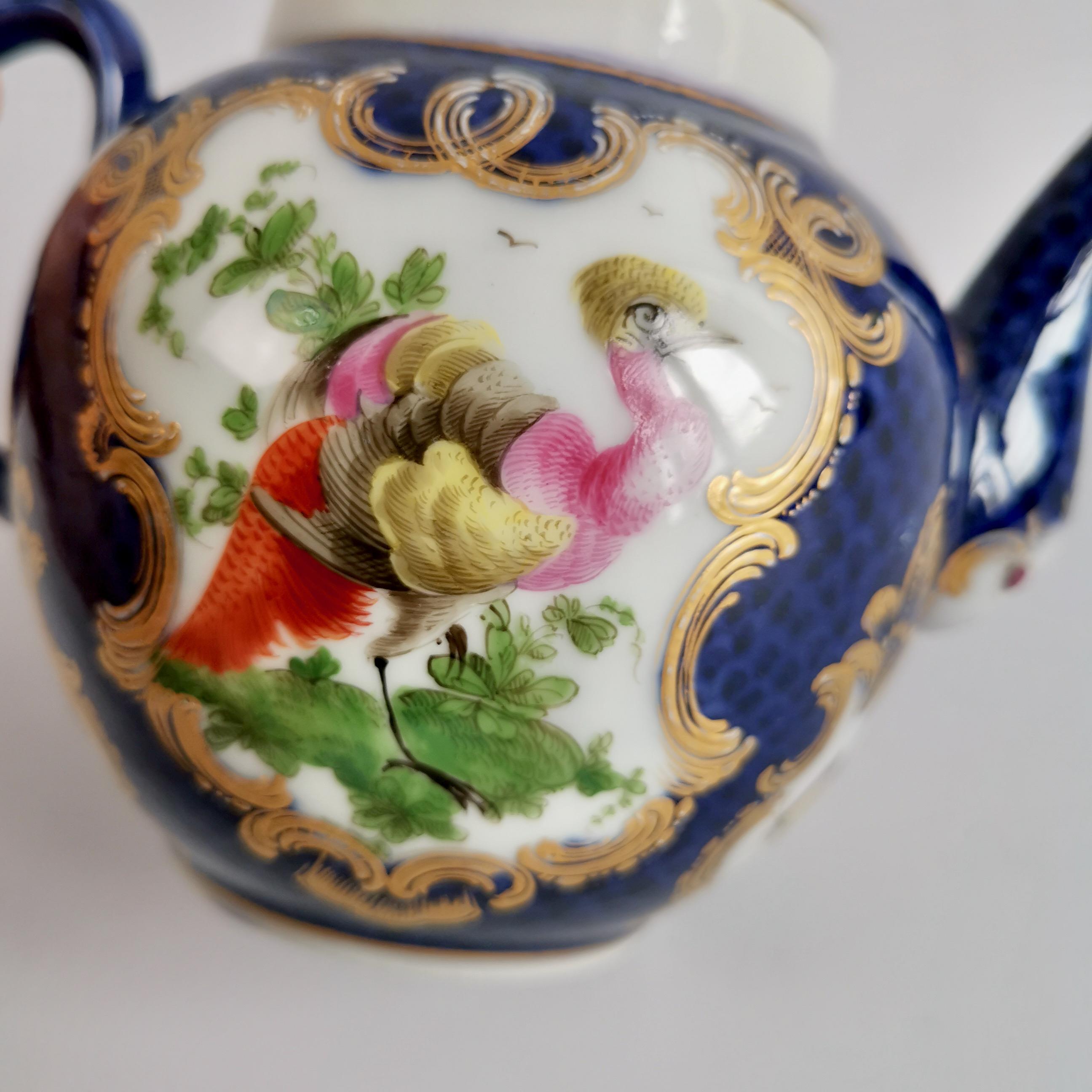 19th Century Edmé Samson Porcelain Teapot, Blue Scale with Birds Worcester Style, 19thC