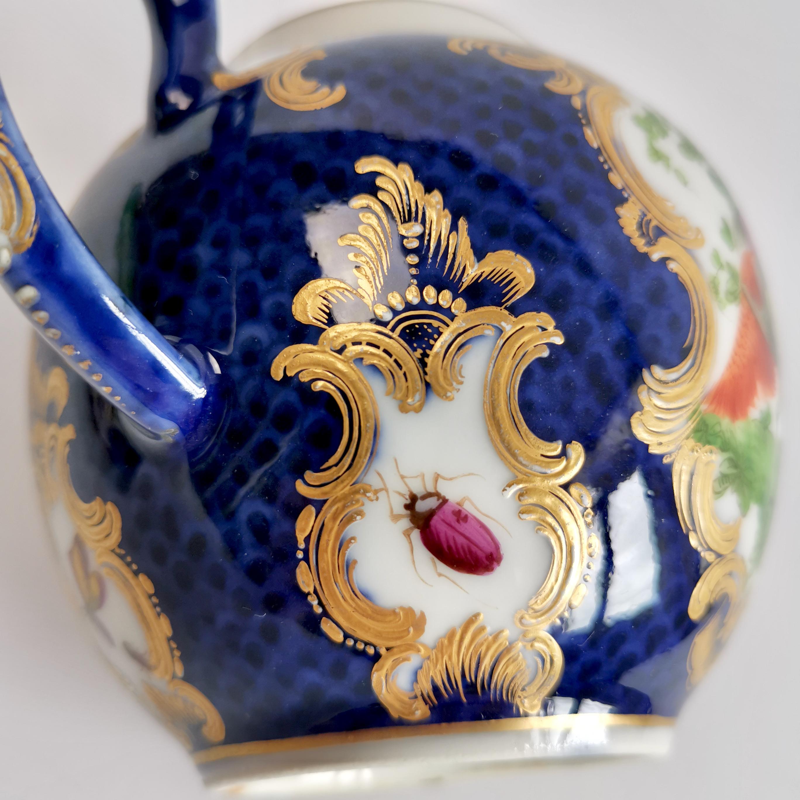 Edmé Samson Porcelain Teapot, Blue Scale with Birds Worcester Style, 19thC 1