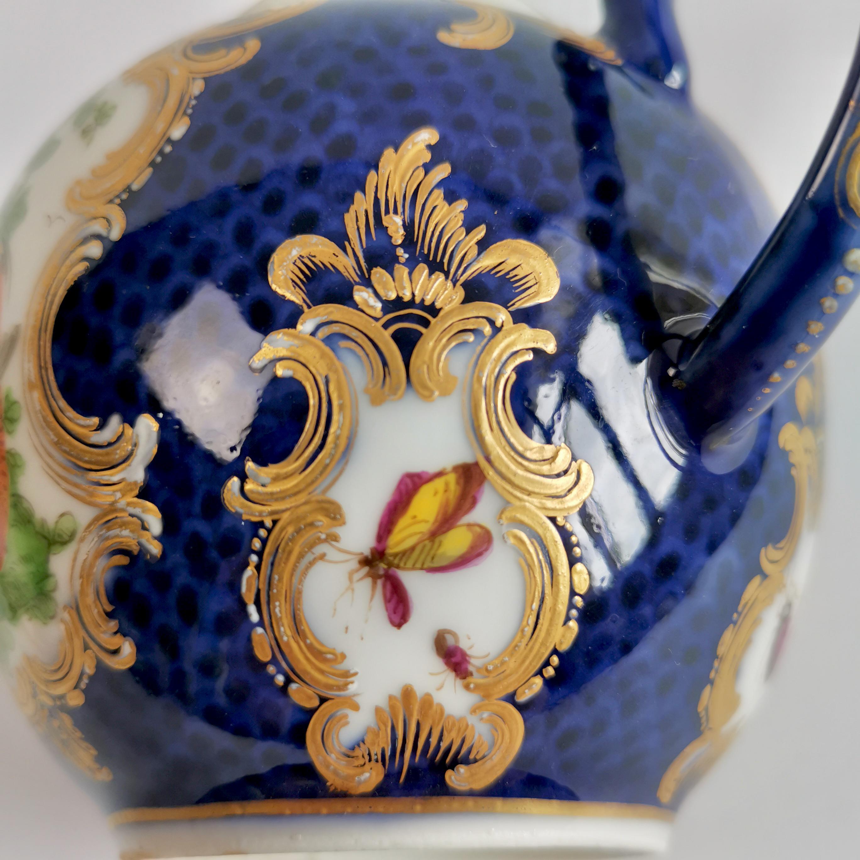 Edmé Samson Porcelain Teapot, Blue Scale with Birds Worcester Style, 19thC 2