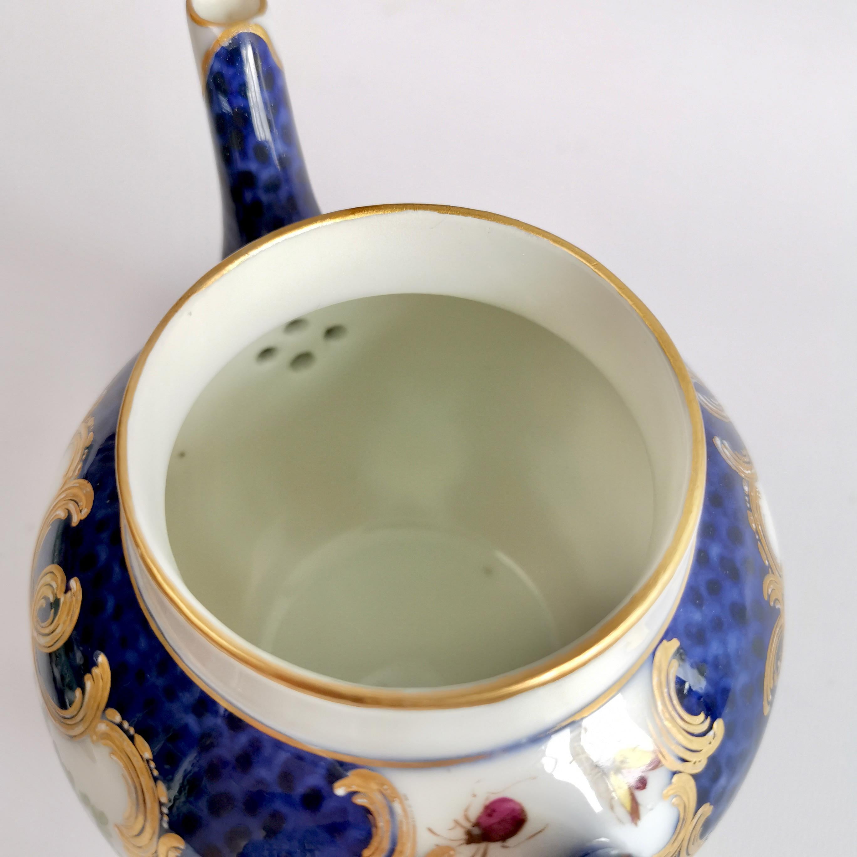 Edmé Samson Porcelain Teapot, Blue Scale with Birds Worcester Style, 19thC 3