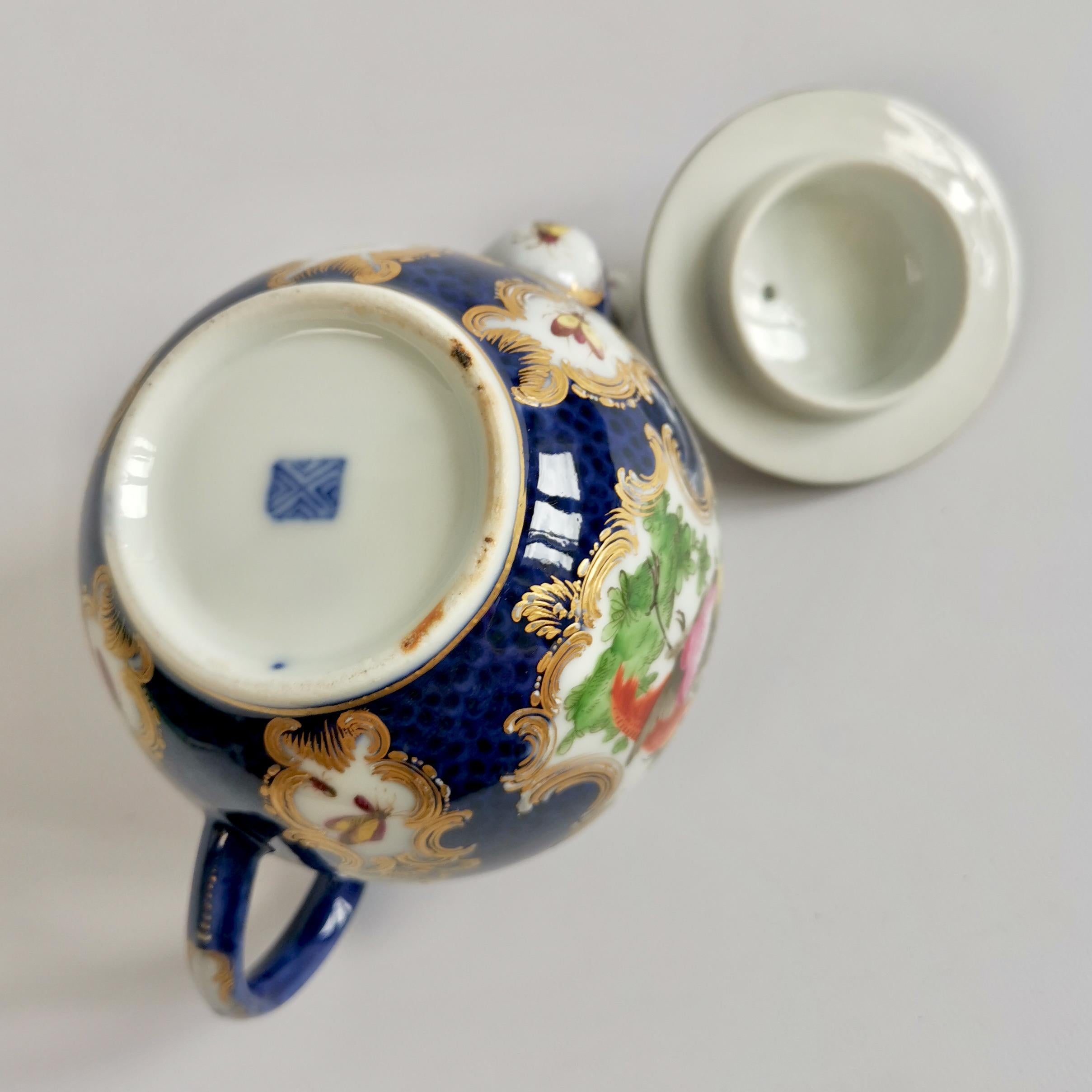Edmé Samson Porcelain Teapot, Blue Scale with Birds Worcester Style, 19thC 4