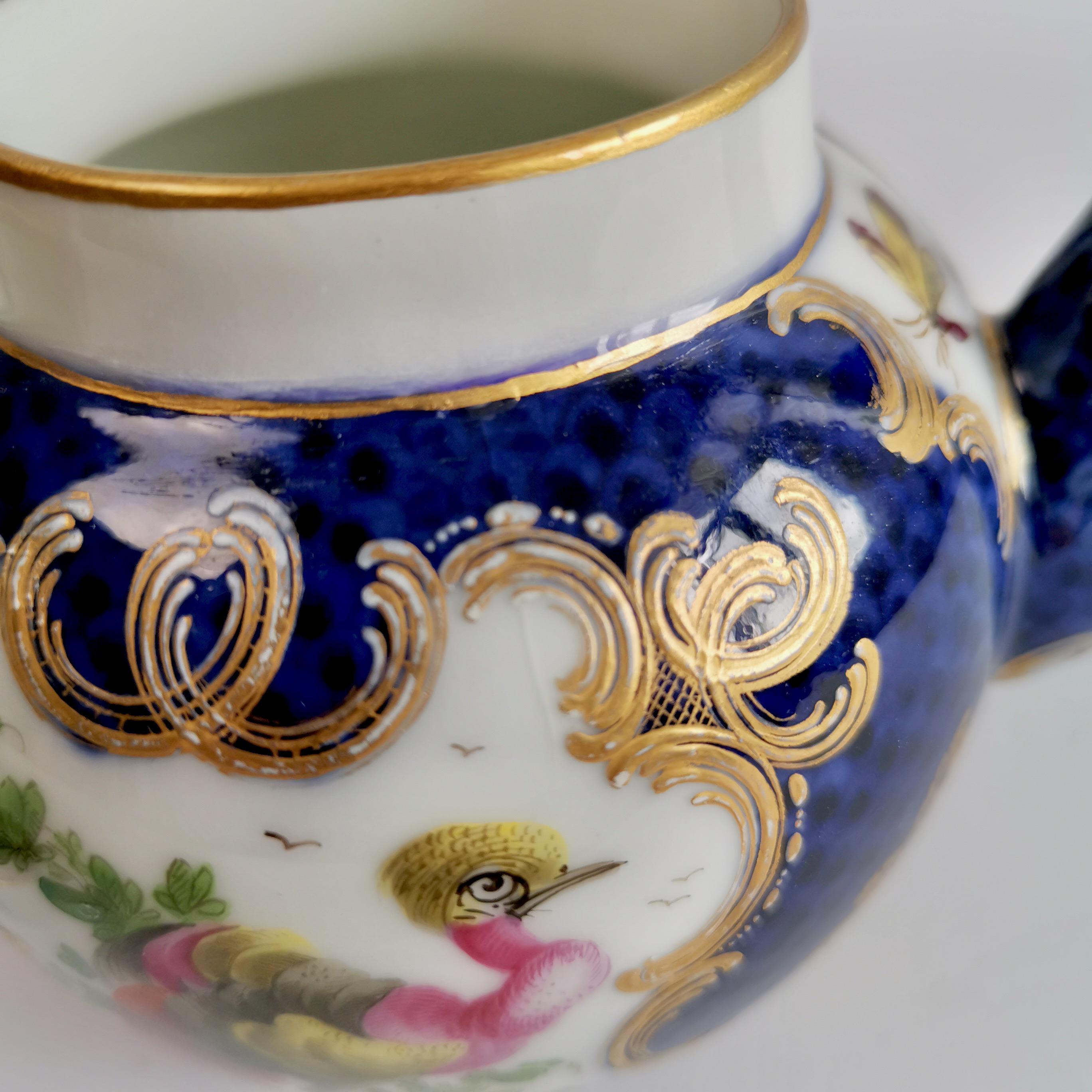 Edmé Samson Porcelain Teapot, Blue Scale with Birds Worcester Style, 19thC 5