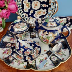 Edmé Samson Porcelain Teapot, Blue Scale with Birds Worcester Style, 19thC