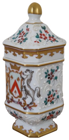 Edme Samson Porcelaine de Paris Escudo de Armas Francés Tarro con Tapa de 6" (15 cm)