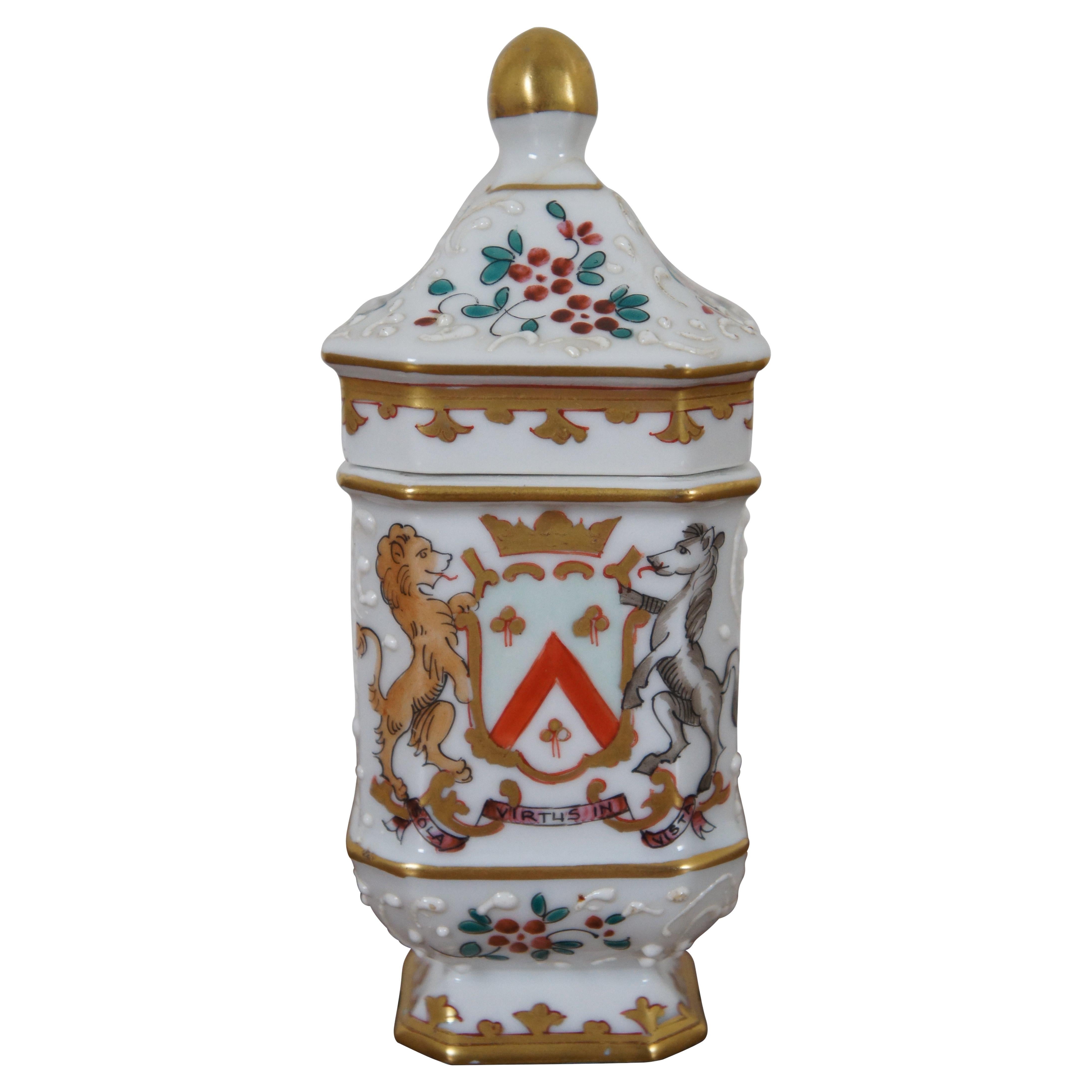 Edme Samson Porcelaine De Paris French Armorial Coat of Arms Lidded Jar 6"