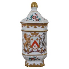 Vintage Edme Samson Porcelaine De Paris French Armorial Coat of Arms Lidded Jar 6"