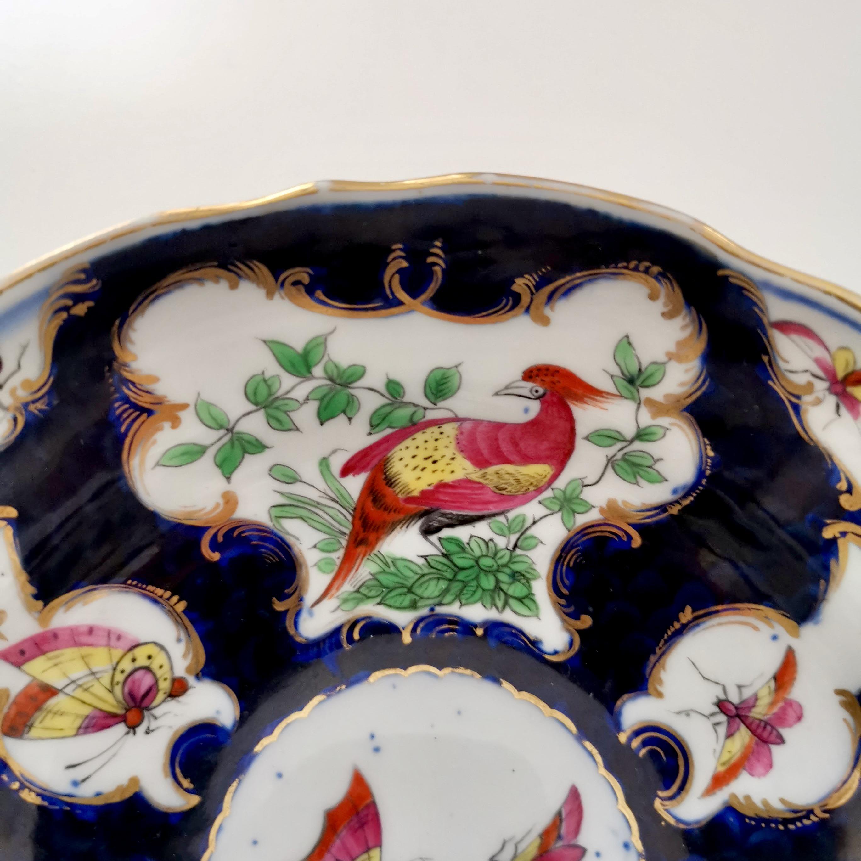 Edmé Samson Small Porcelain Bowl, Worcester Style Blue Scale Birds, 19thC In Good Condition In London, GB